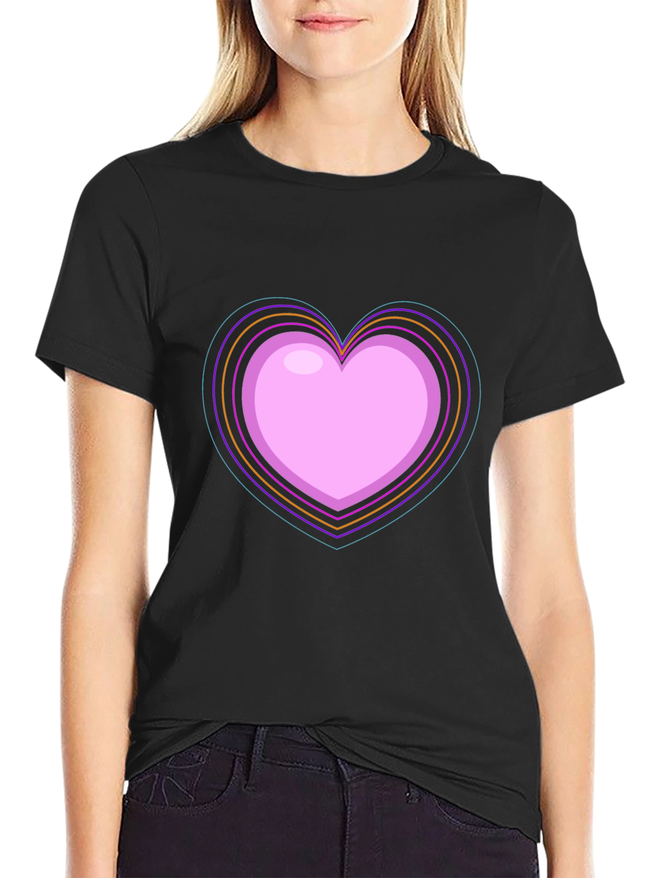 Neon Heart Graphic Black T-Shirt