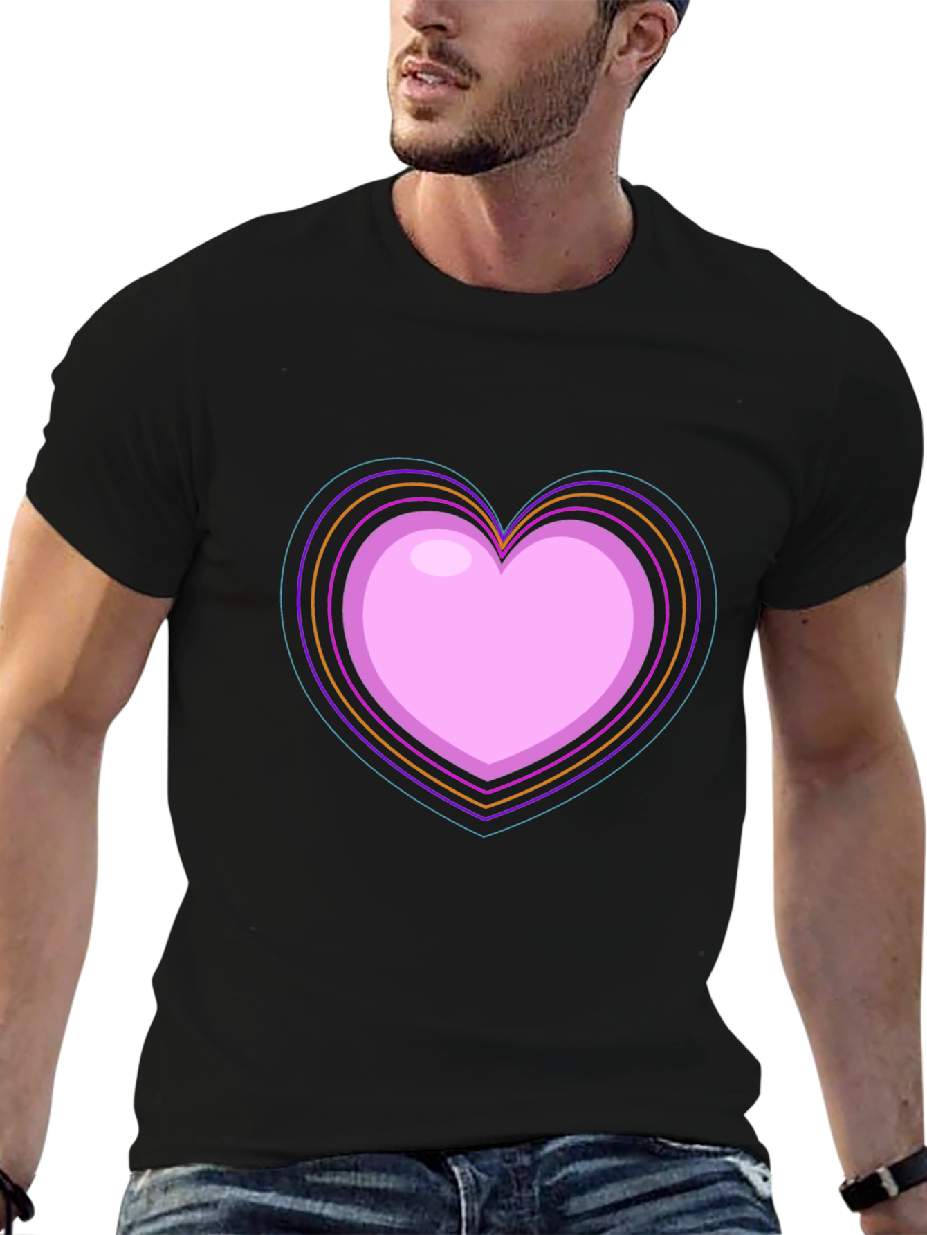 Neon Heart Graphic Black T-Shirt