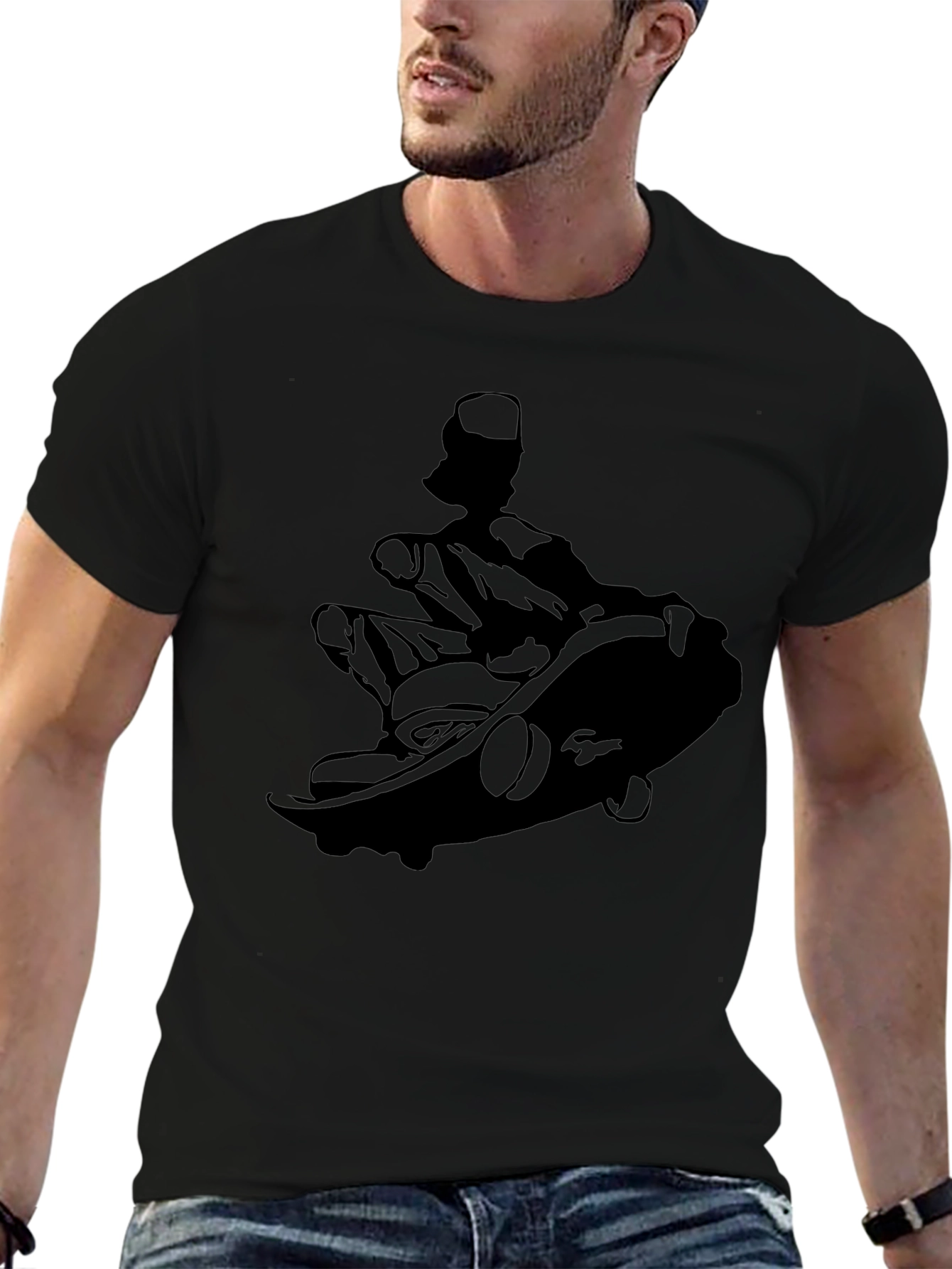Skateboarder Silhouette Graphic Tee - Black