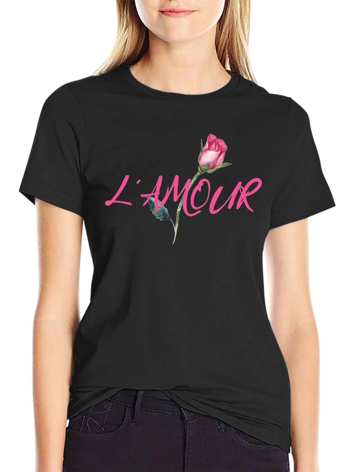 LAmour Rose Graphic Black T-Shirt