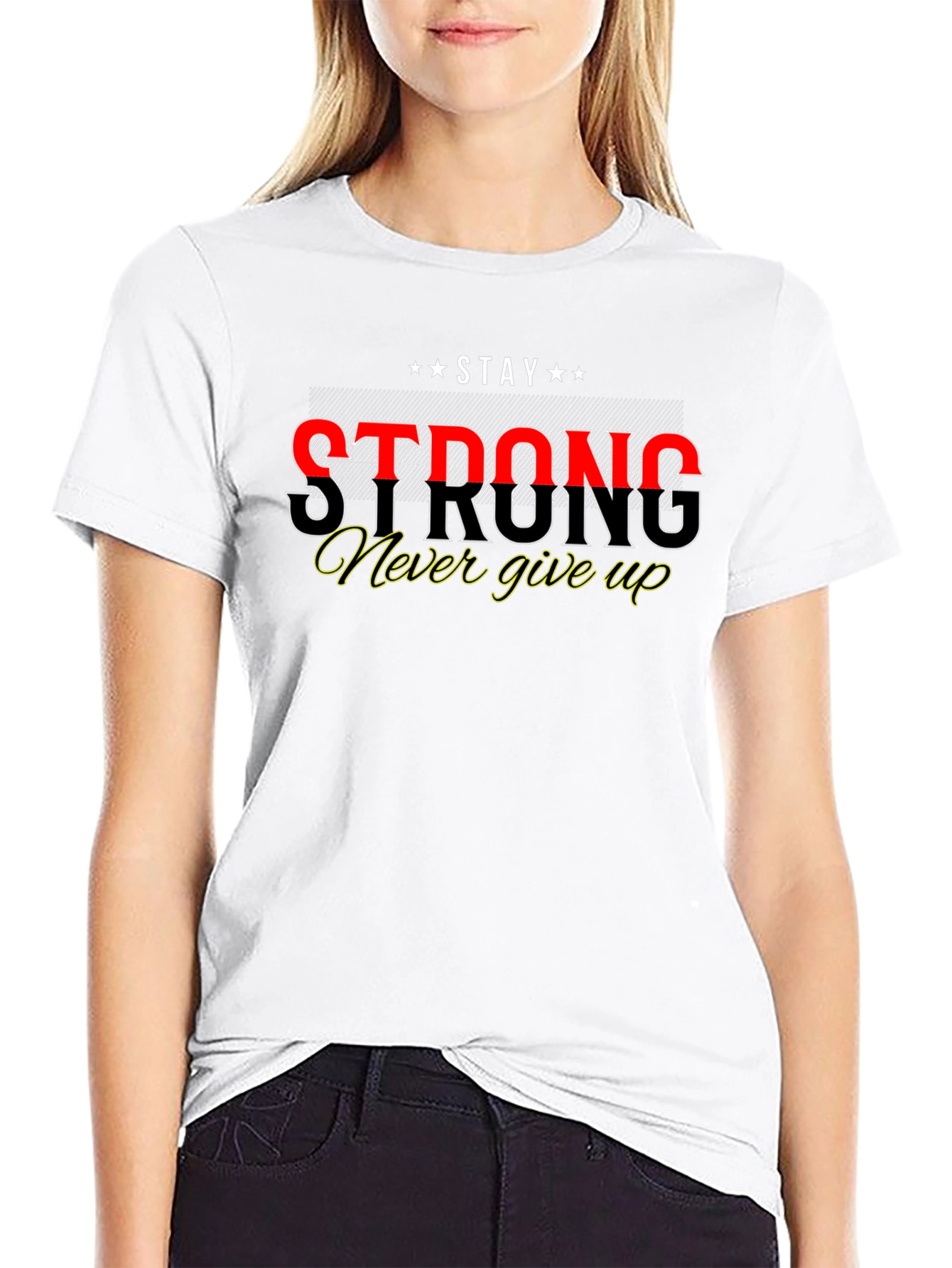Stay Strong Graphic Print Black T-Shirt