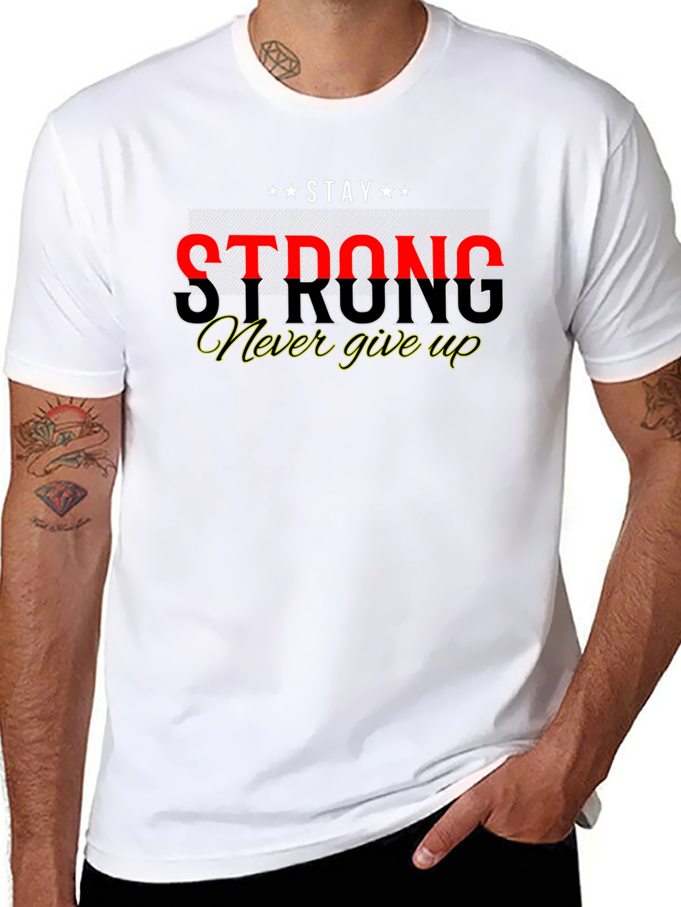 Stay Strong Graphic Print Black T-Shirt