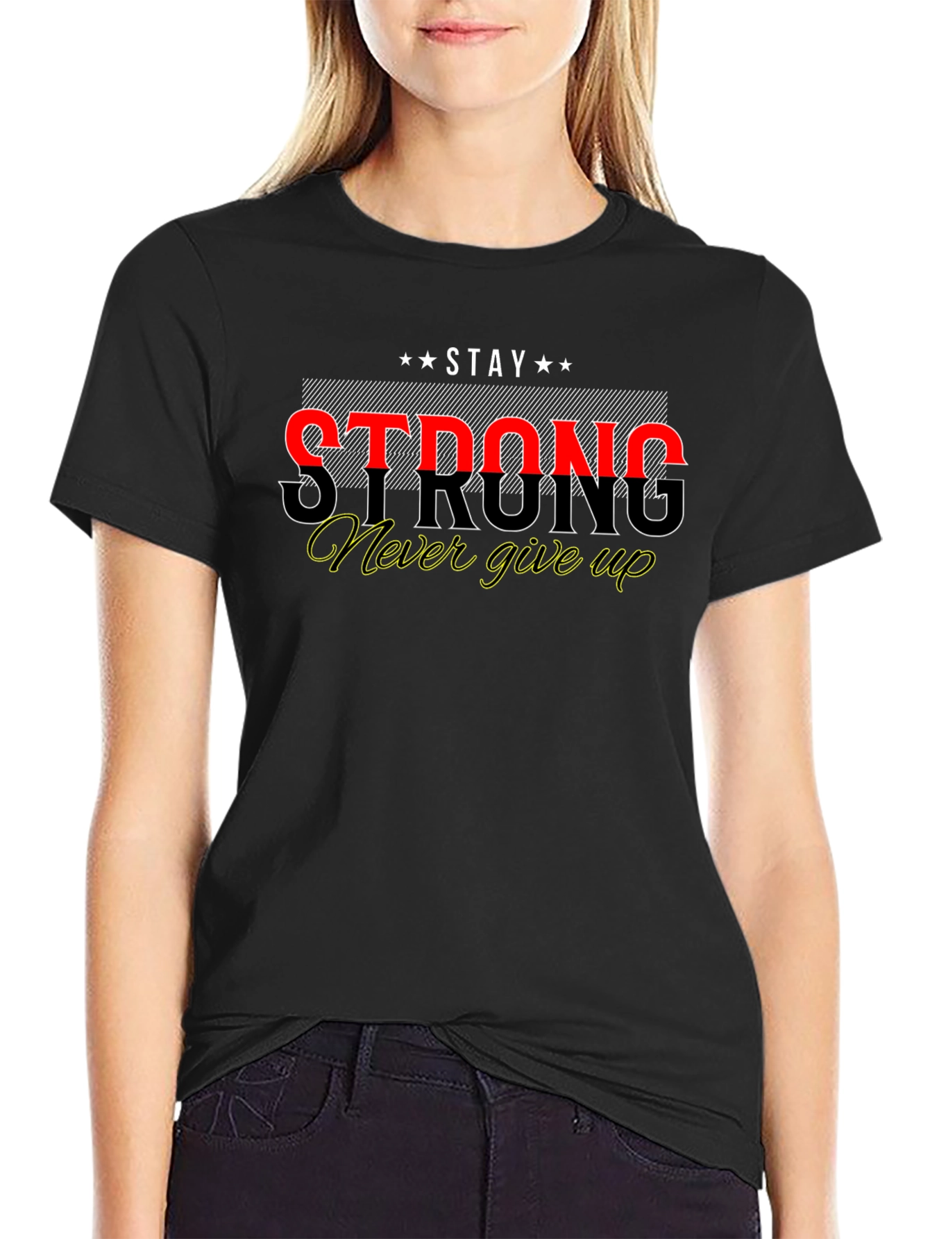 Stay Strong Graphic Print Black T-Shirt
