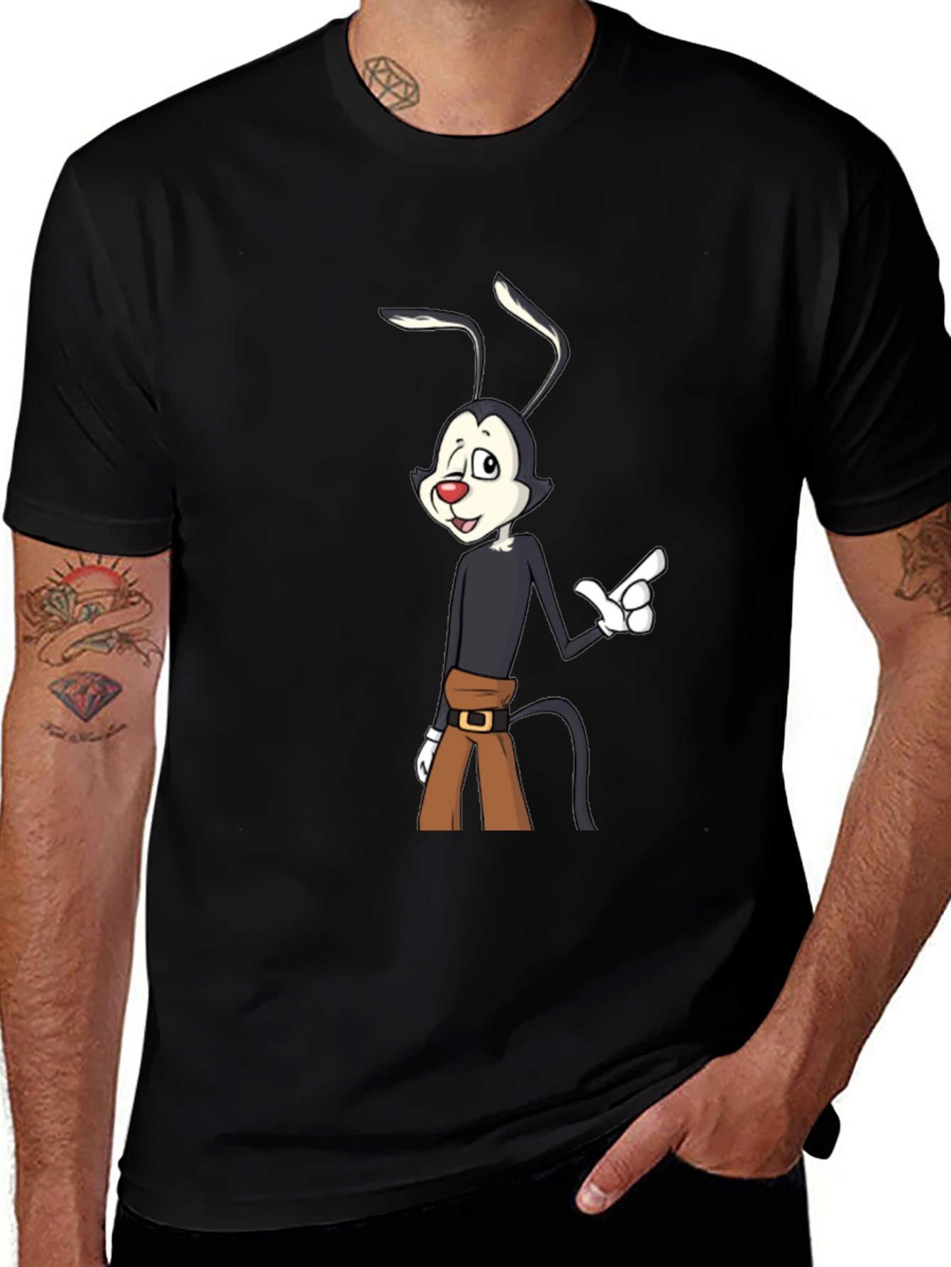 Wakko Warner Cartoon Black T-Shirt