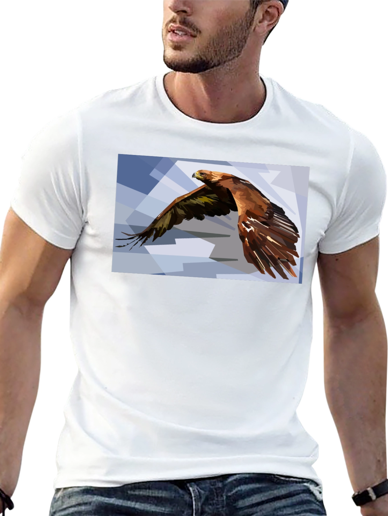 Geometric Eagle Graphic Black T-Shirt