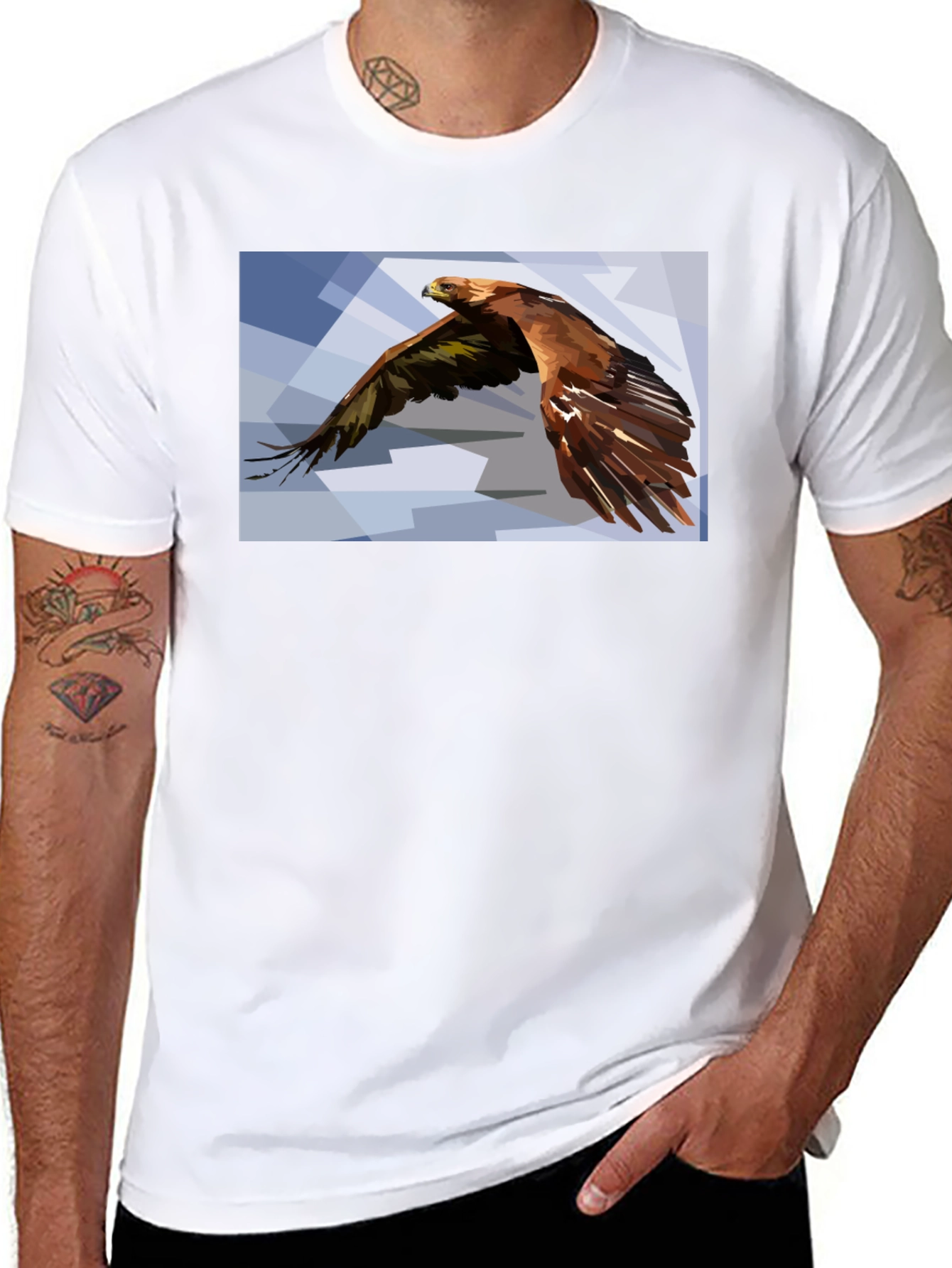 Geometric Eagle Graphic Black T-Shirt