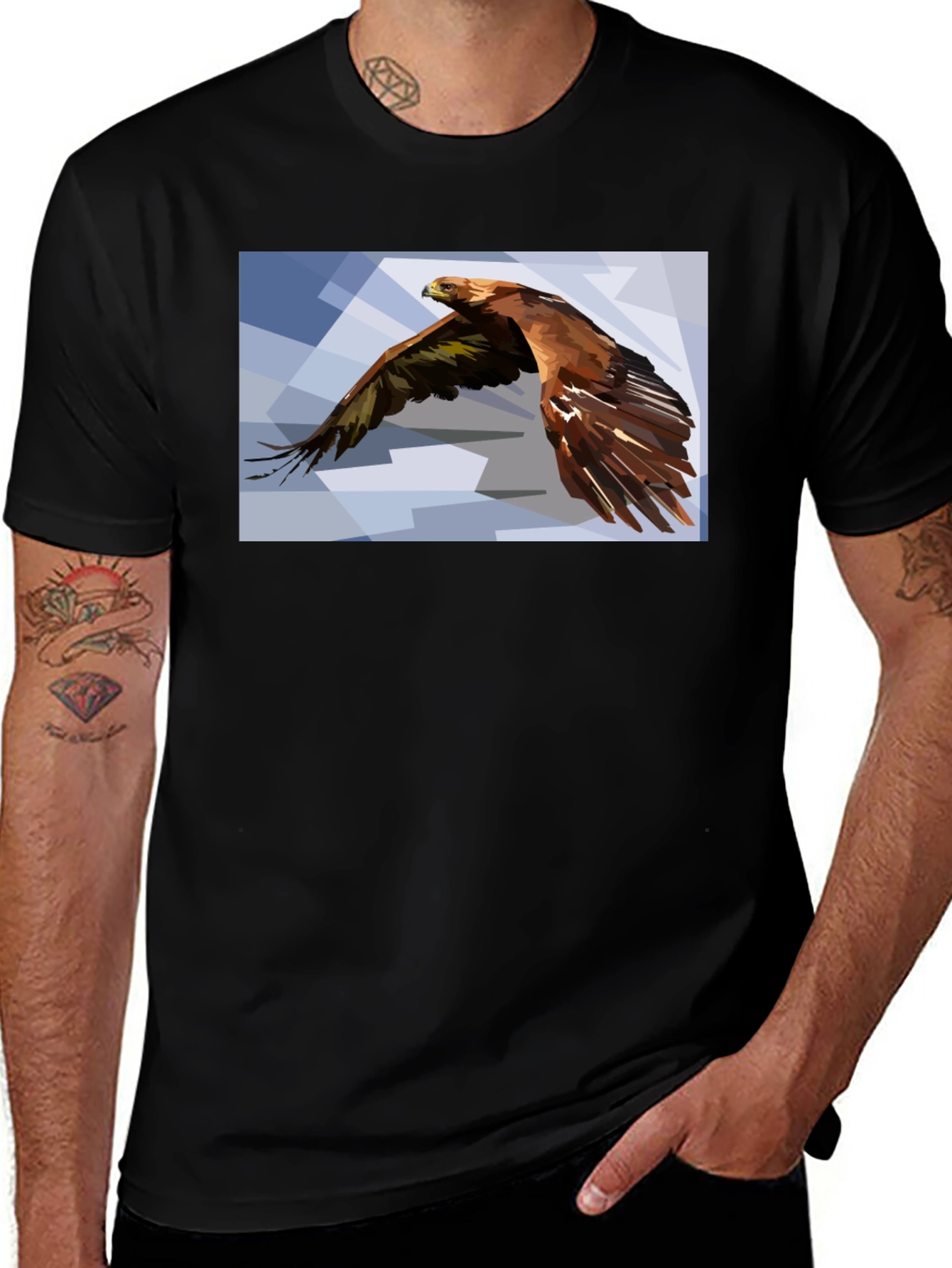 Geometric Eagle Graphic Black T-Shirt