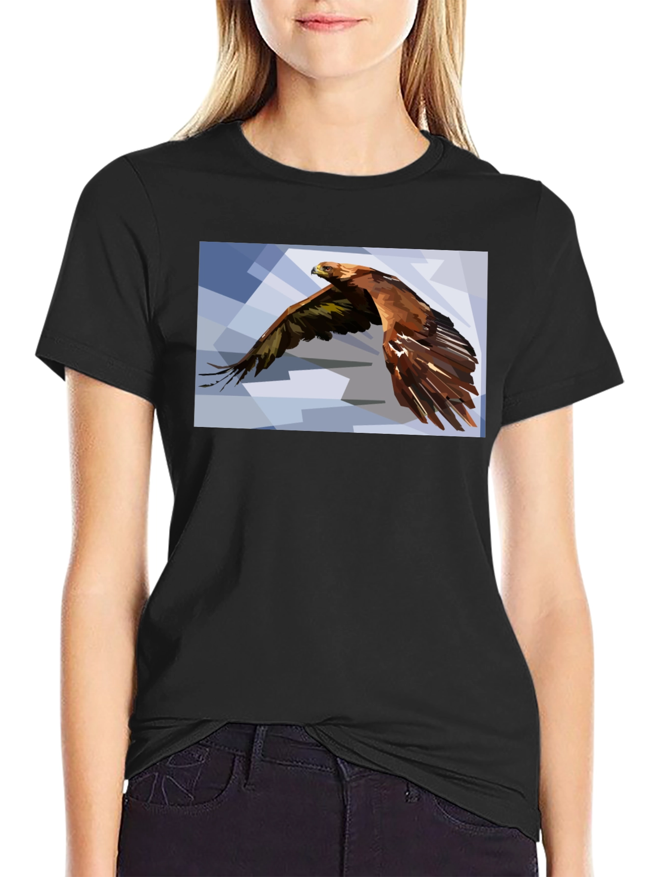 Geometric Eagle Graphic Black T-Shirt