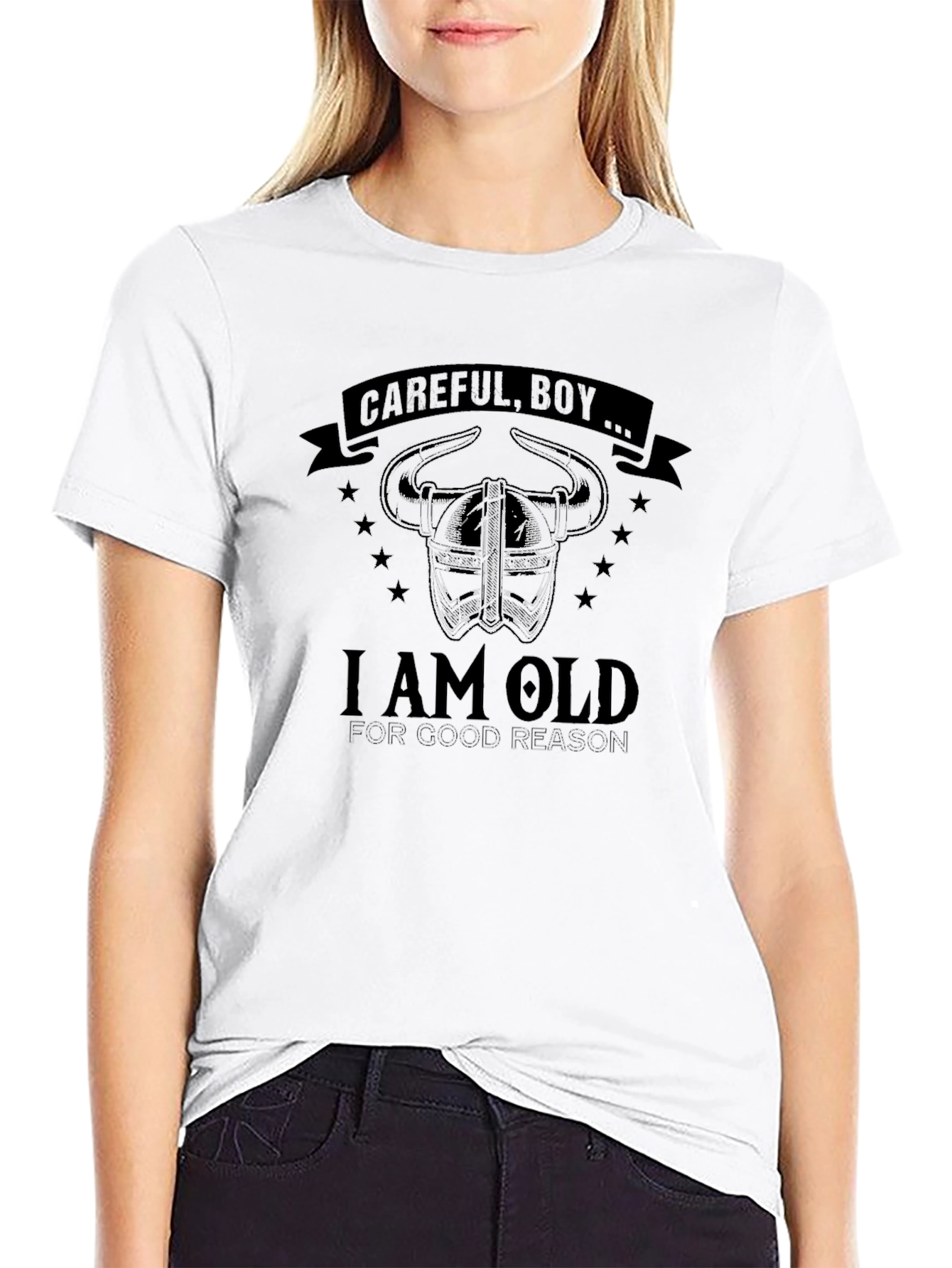 Careful Boy Viking Helmet Black Graphic Tee