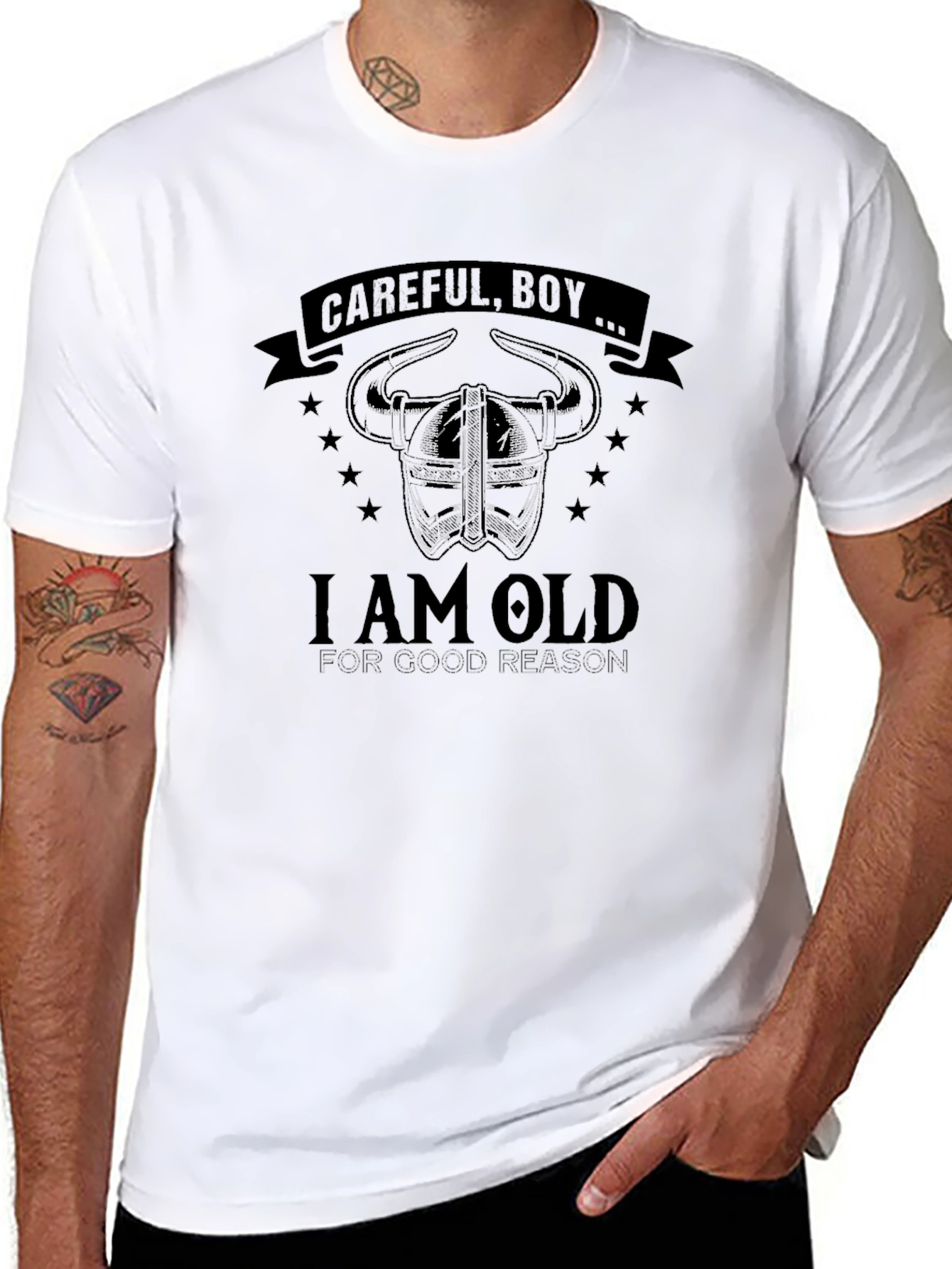 Careful Boy Viking Helmet Black Graphic Tee