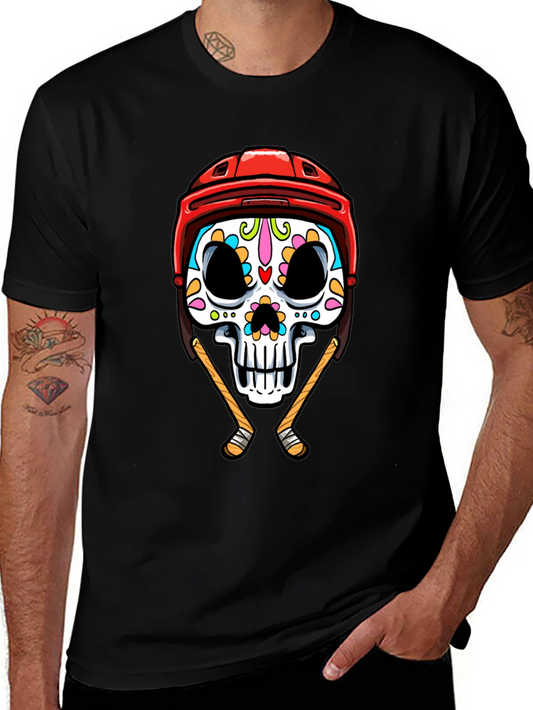 Hockey Skull Graphic Tee - Dia de los Muertos Style