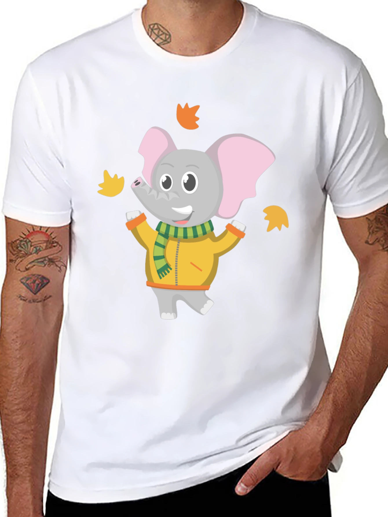 Cute Elephant Fall Leaves Graphic T-Shirt