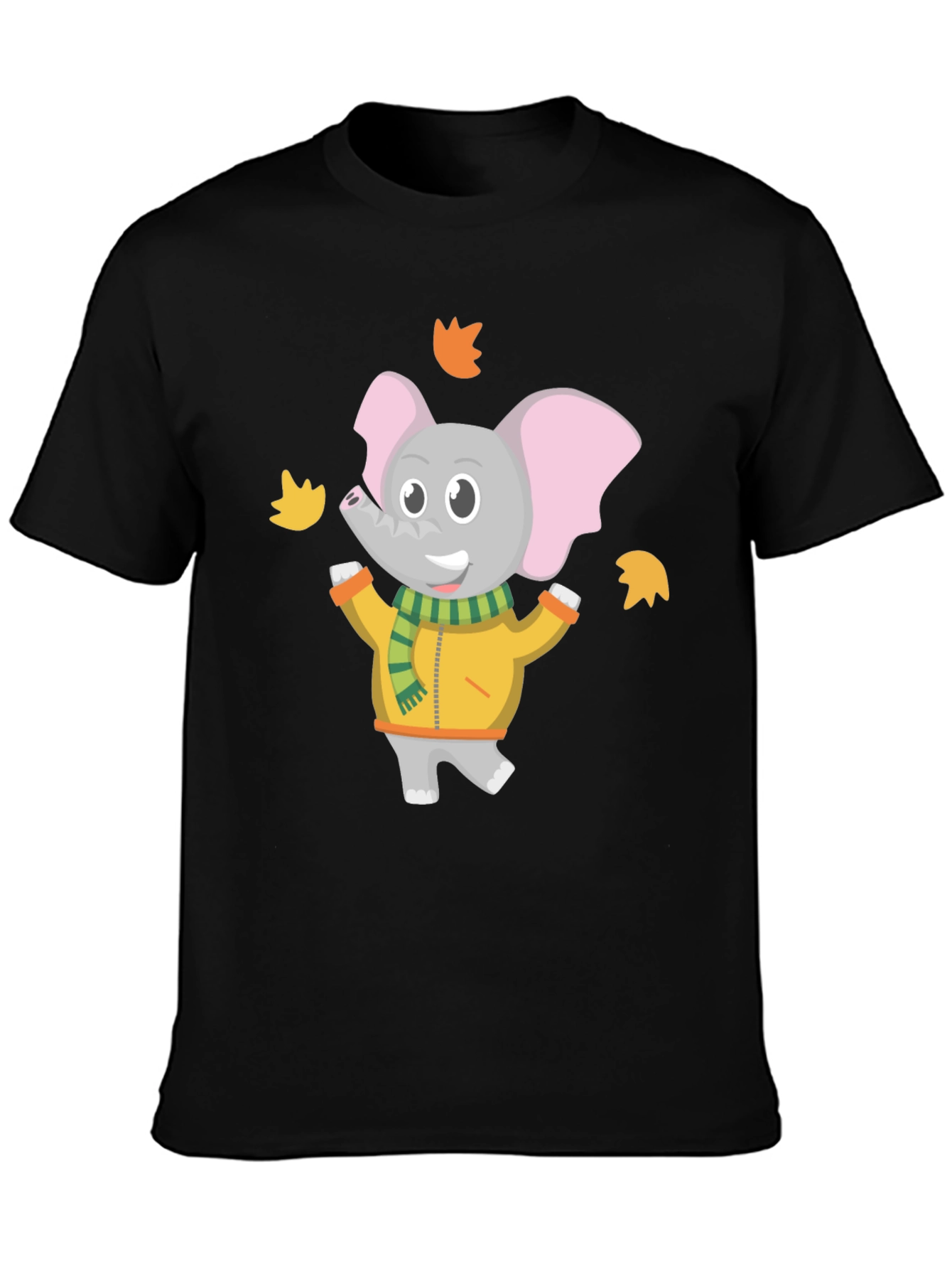 Cute Elephant Fall Leaves Graphic T-Shirt
