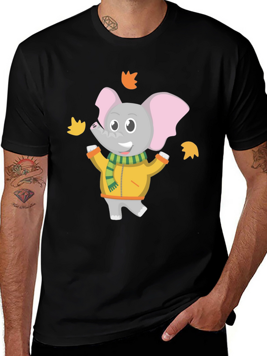 Cute Elephant Fall Leaves Graphic T-Shirt