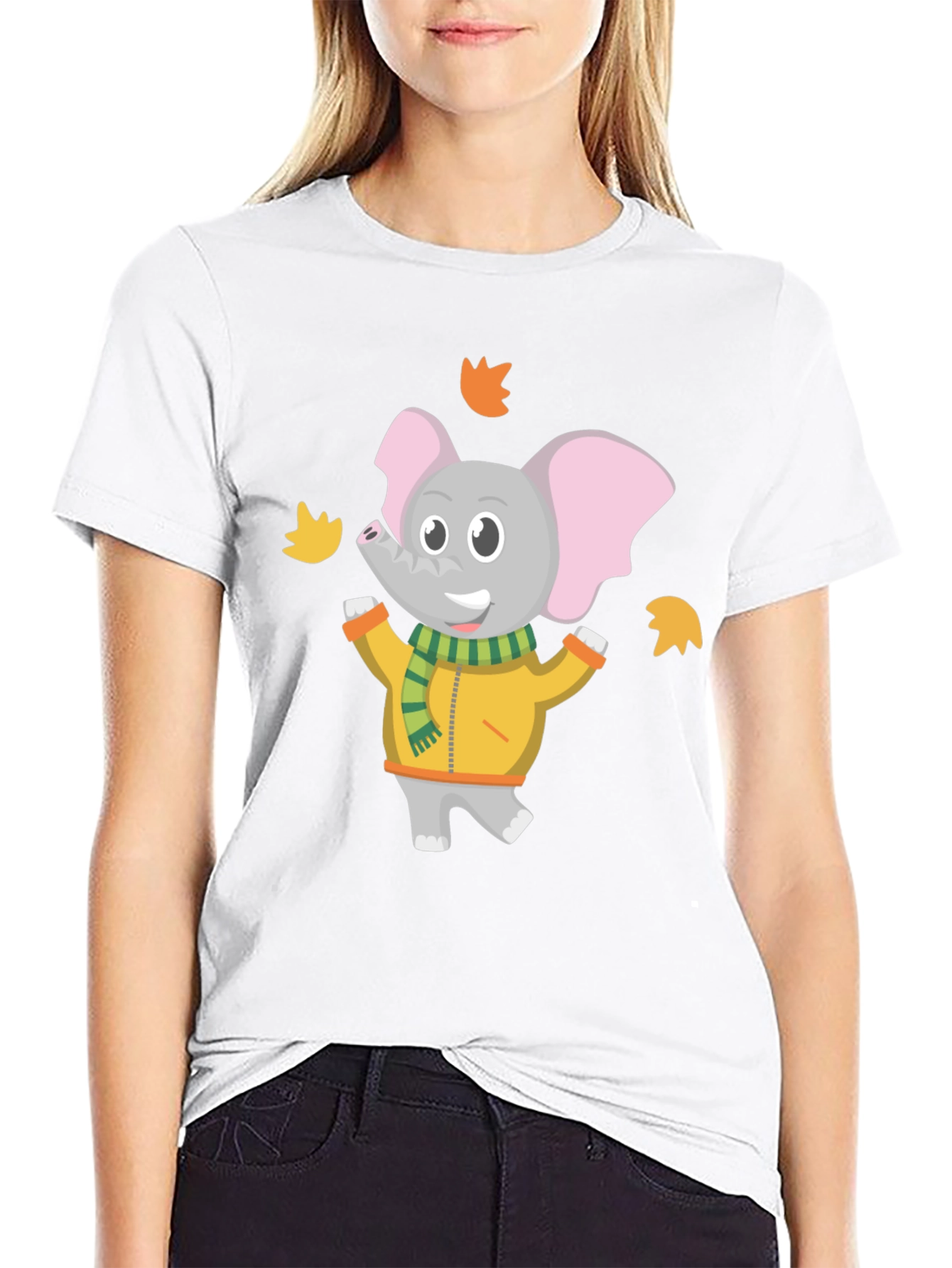 Cute Elephant Fall Leaves Graphic T-Shirt