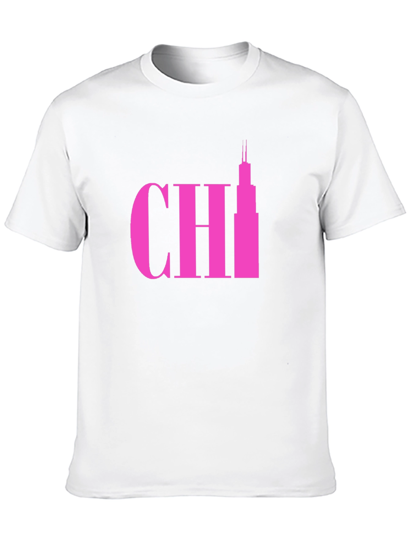 Pink Chicago Skyline Graphic Tee - Black Cotton T-Shirt