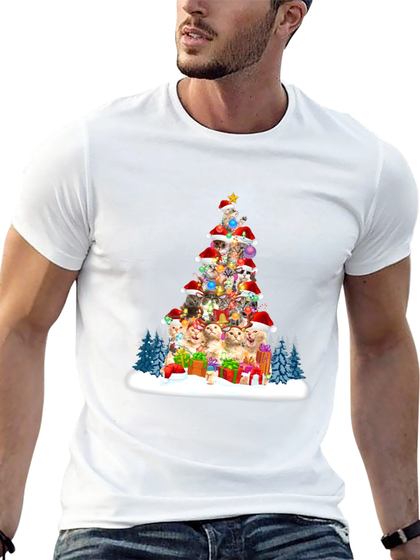 Festive Cat Christmas Tree T-Shirt
