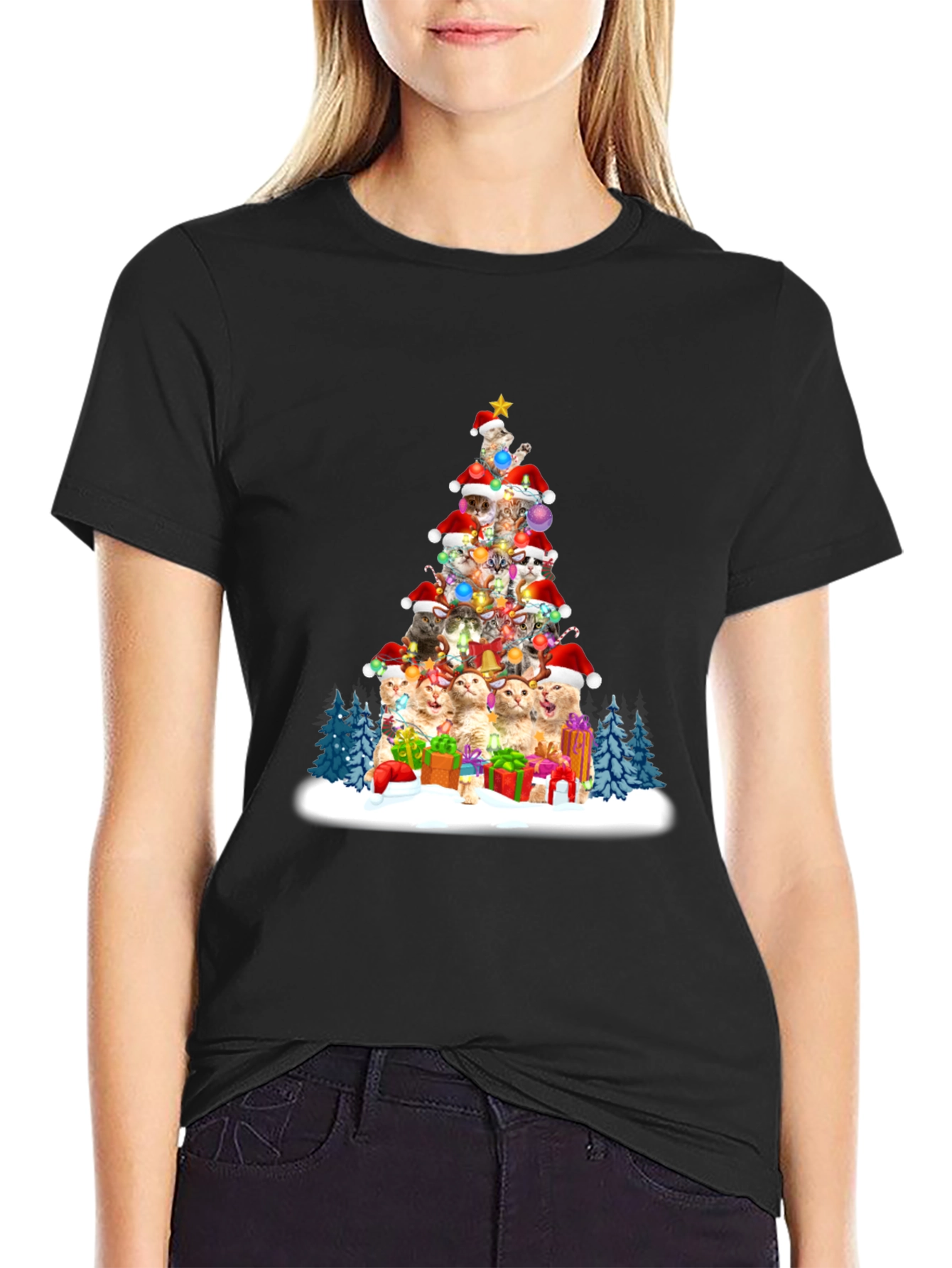 Festive Cat Christmas Tree T-Shirt