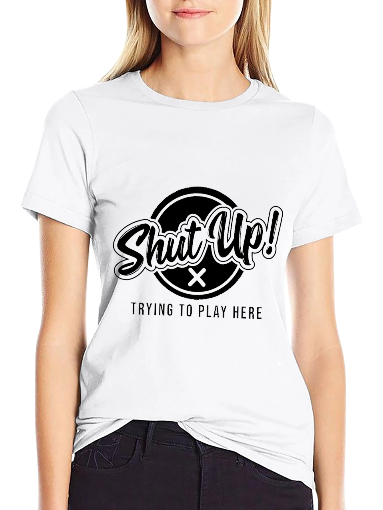 Shut Up! Playing Here Black Graphic Tee