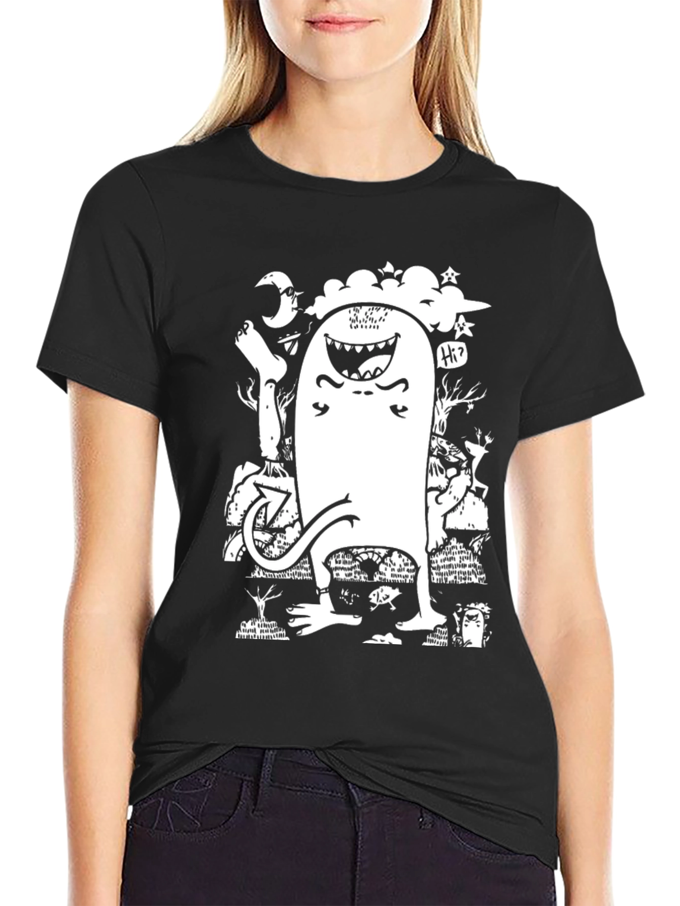 Monster Graphic T-Shirt - Black Cotton Tee