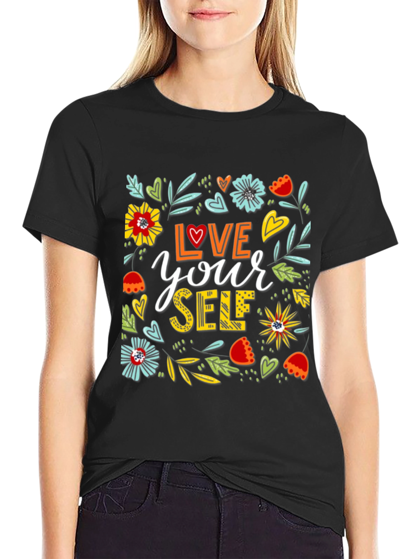 Love Yourself Graphic Tee - Floral Design