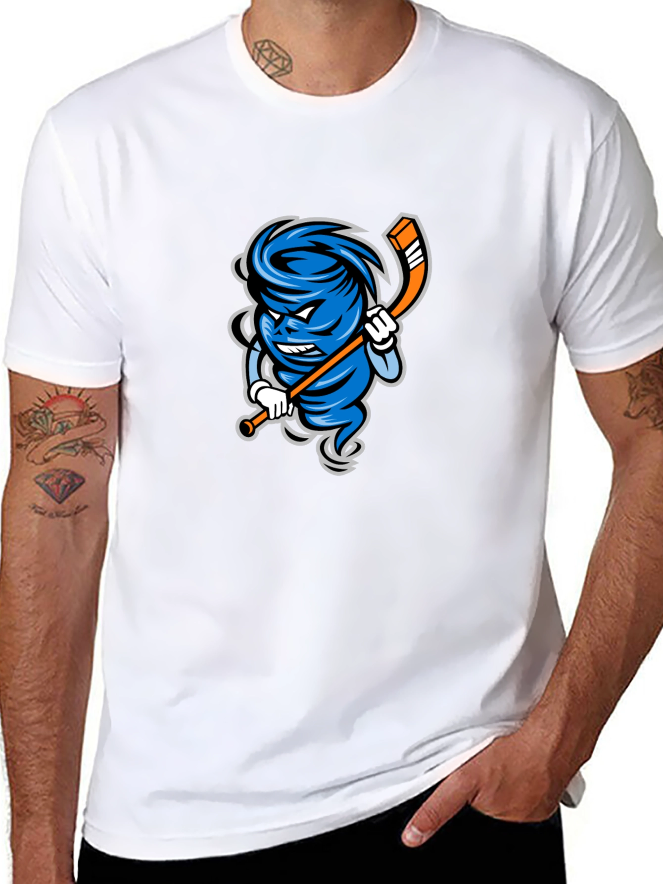Mens Black Cartoon Hurricane Hockey T-Shirt