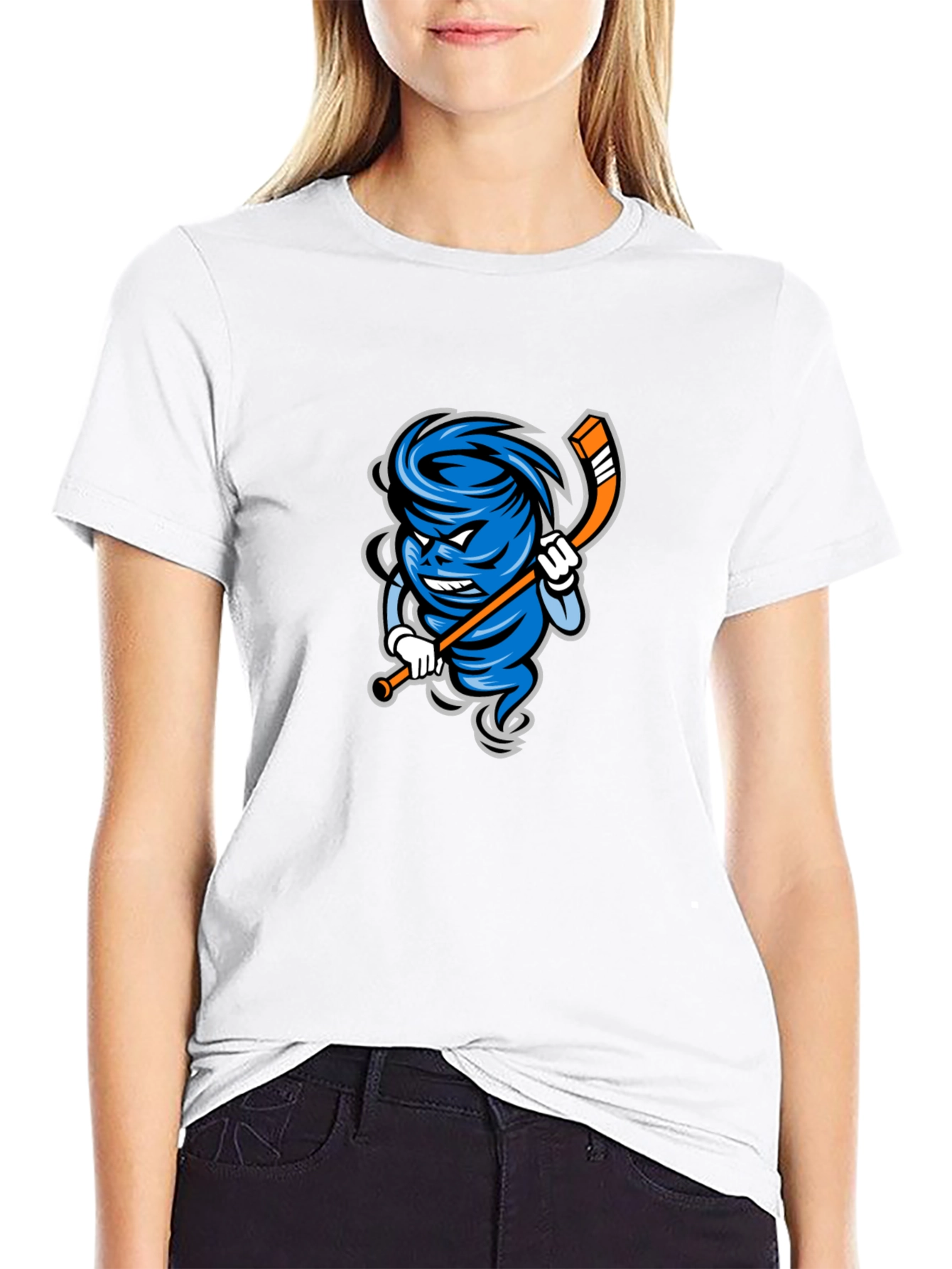Mens Black Cartoon Hurricane Hockey T-Shirt
