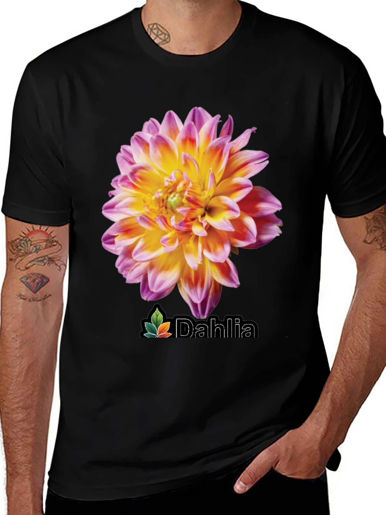 Dahlia Flower Graphic Black T-Shirt