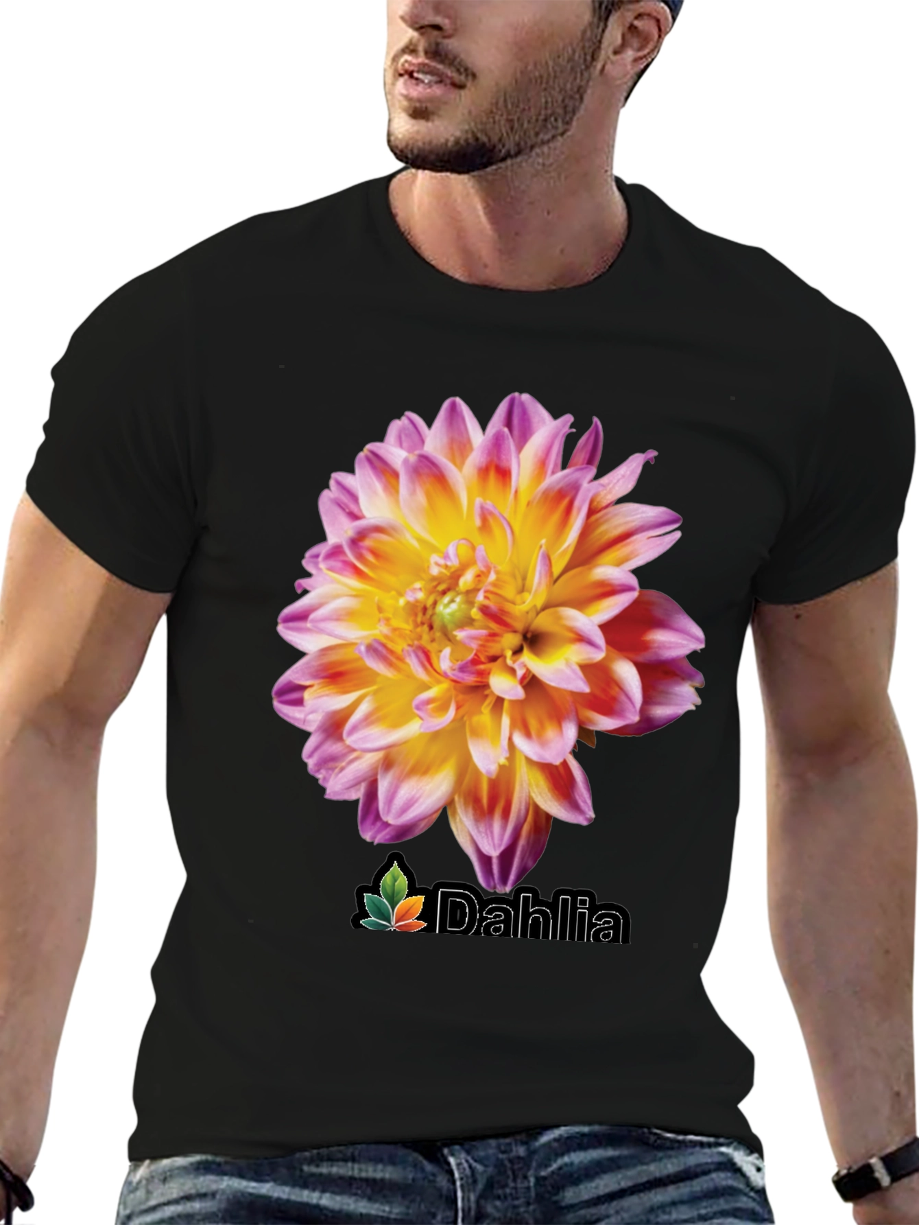 Dahlia Flower Graphic Black T-Shirt