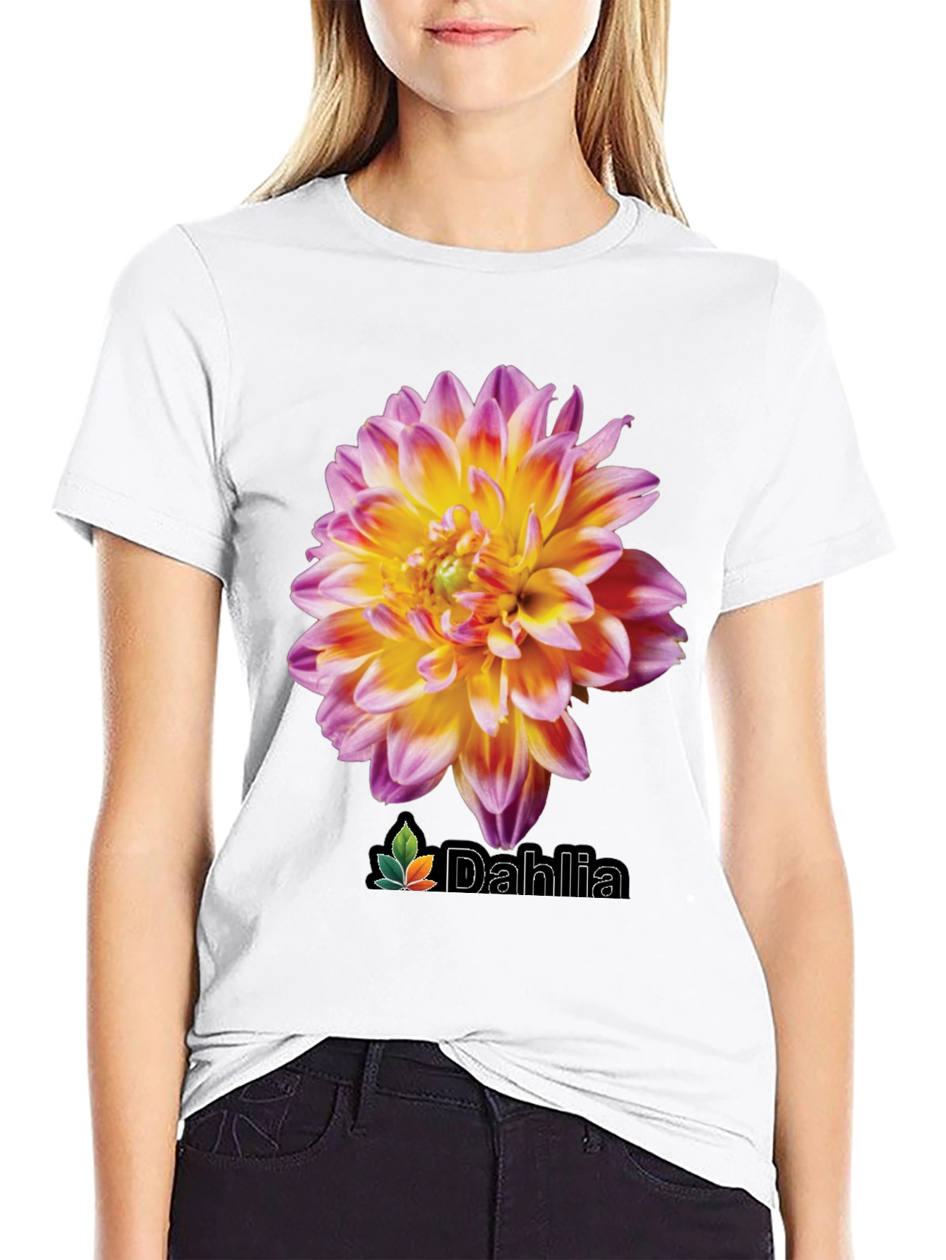 Dahlia Flower Graphic Black T-Shirt
