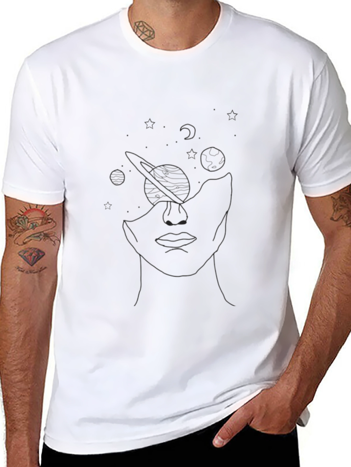 Celestial Face Graphic Tee - Unisex Black T-Shirt