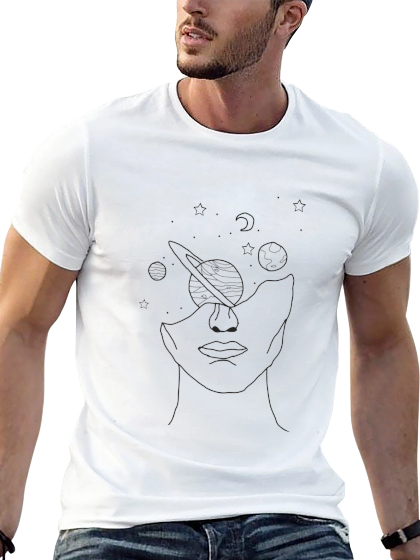 Celestial Face Graphic Tee - Unisex Black T-Shirt
