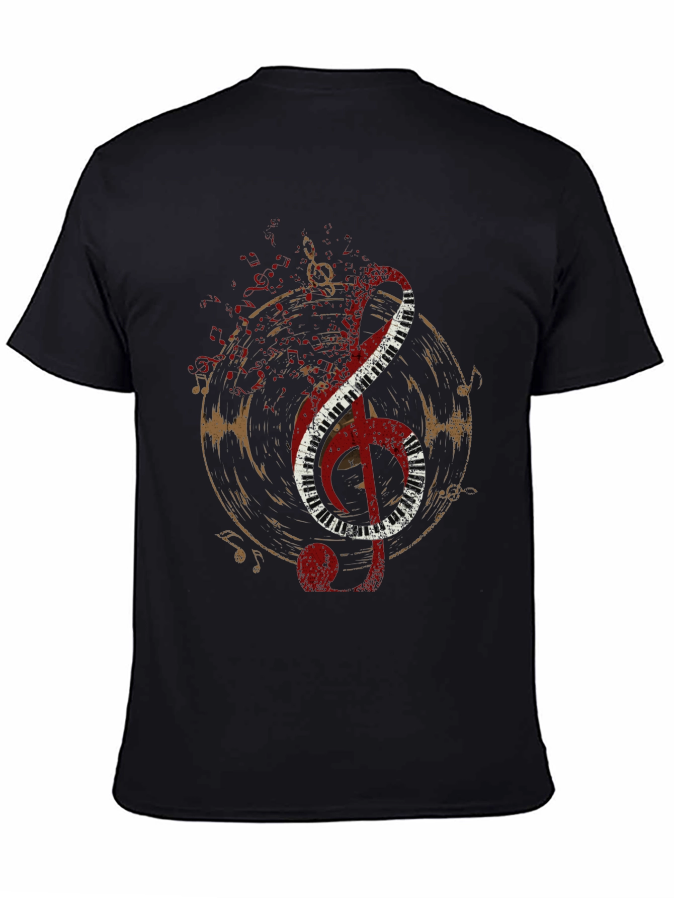Musical Note T-Shirt - Black Tee with Piano Design