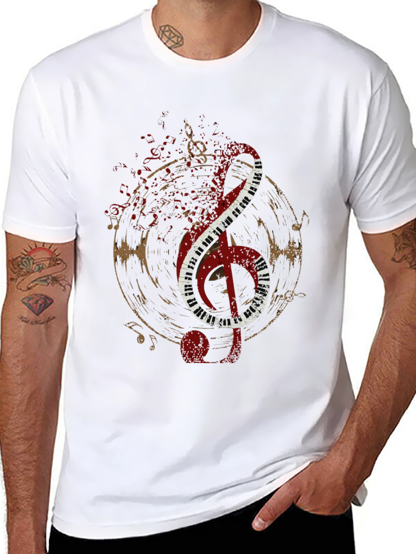 Musical Note T-Shirt - Black Tee with Piano Design
