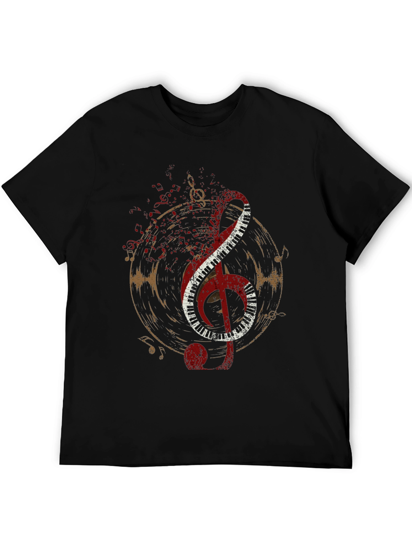 Musical Note T-Shirt - Black Tee with Piano Design