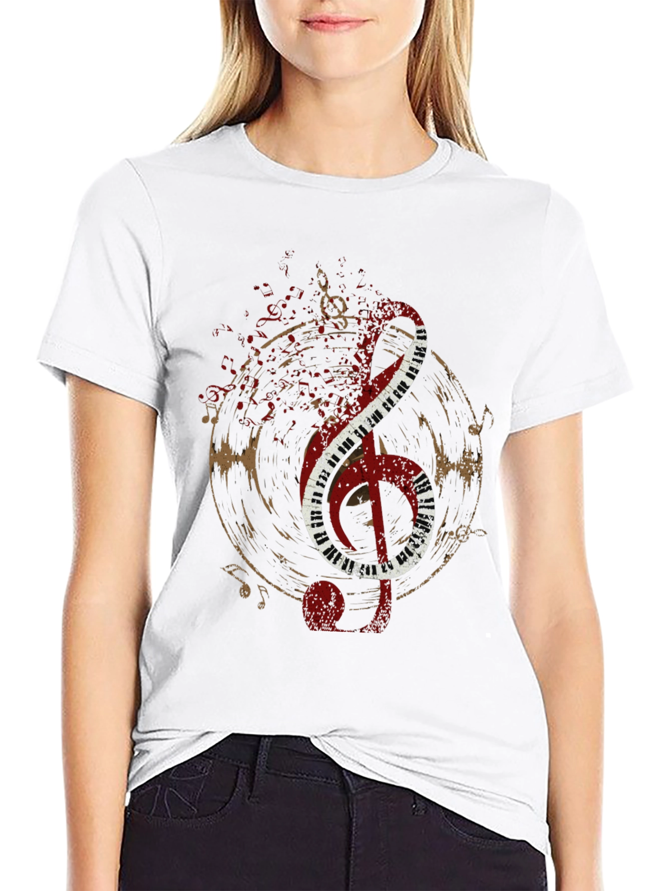 Musical Note T-Shirt - Black Tee with Piano Design