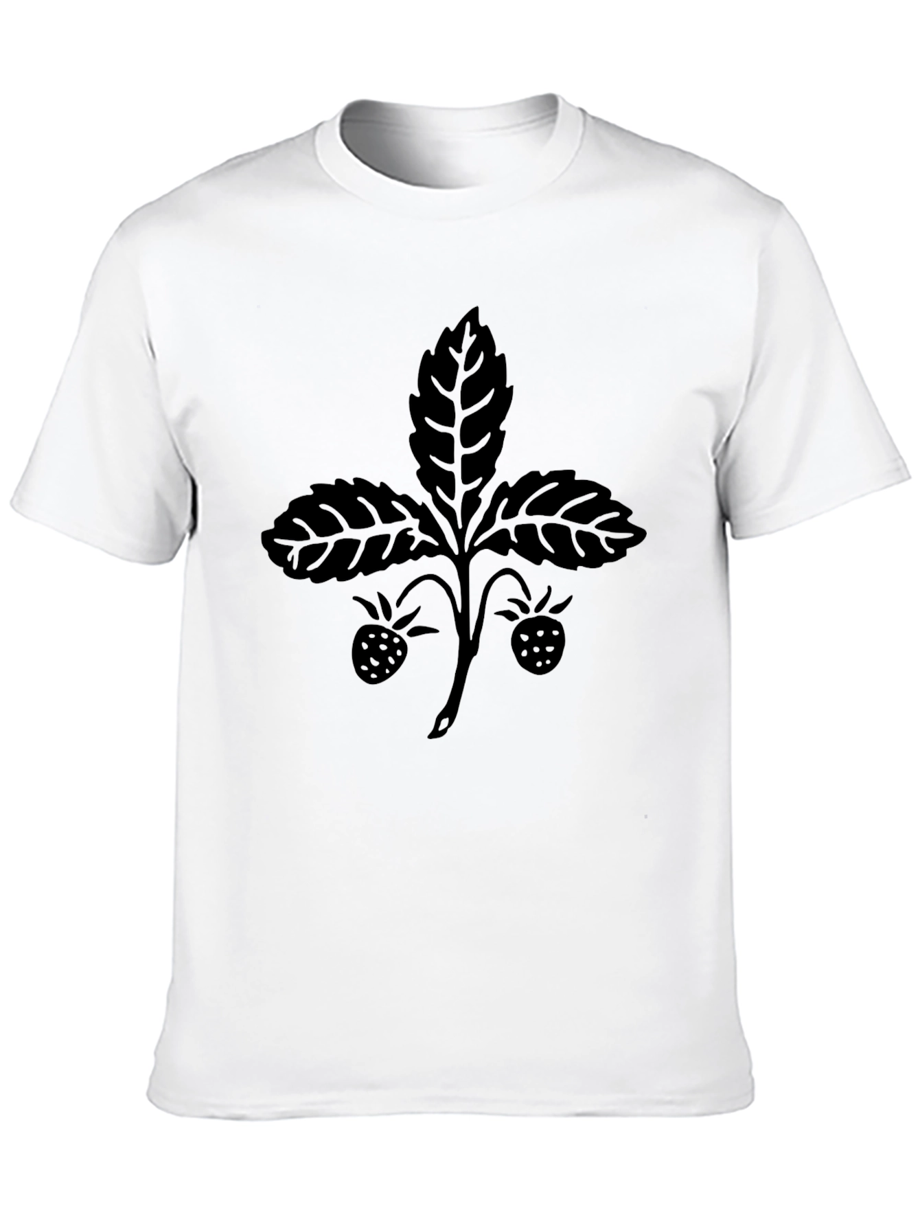 Stylish Black T-Shirt with Strawberry Plant Design