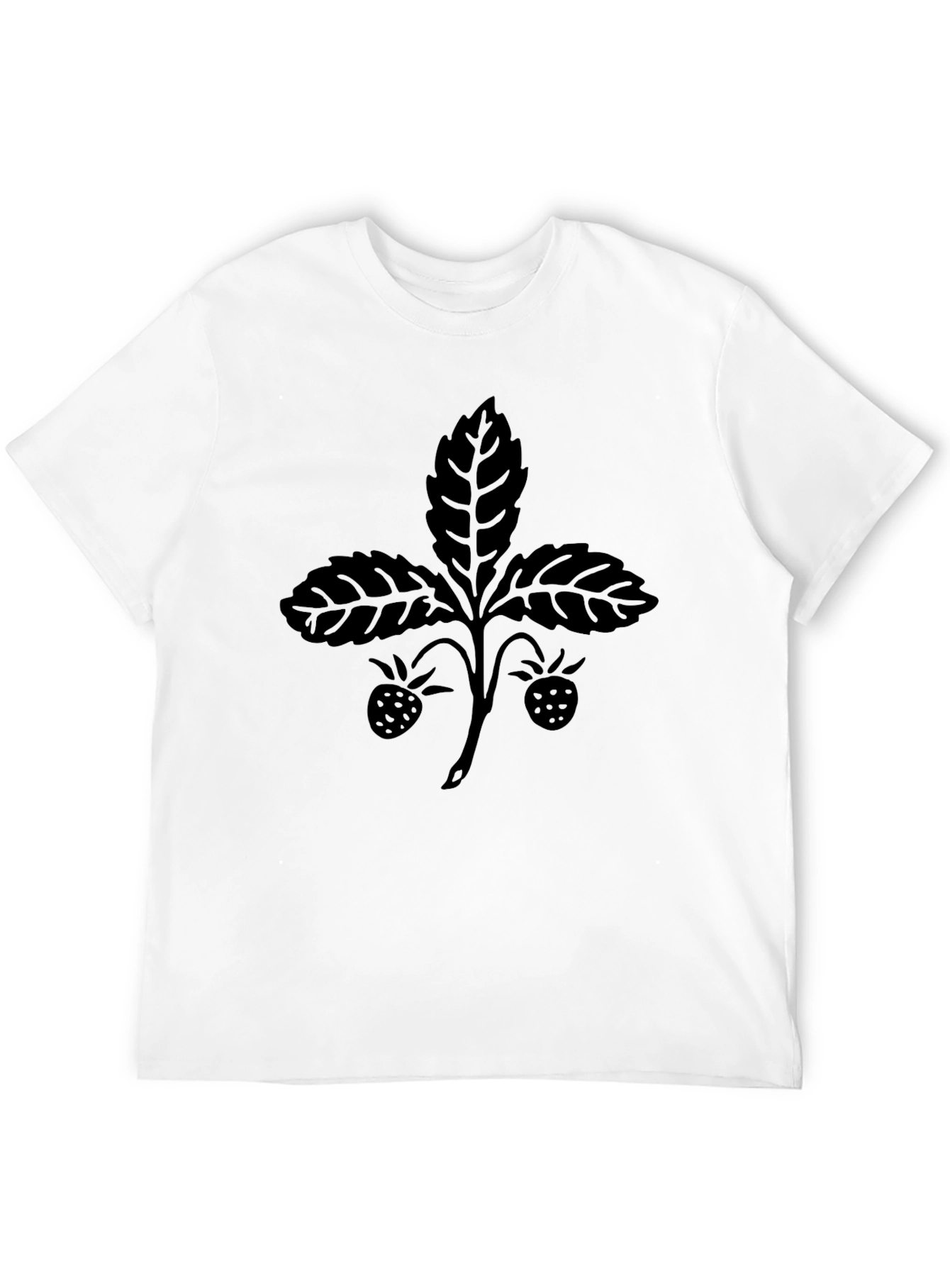 Stylish Black T-Shirt with Strawberry Plant Design