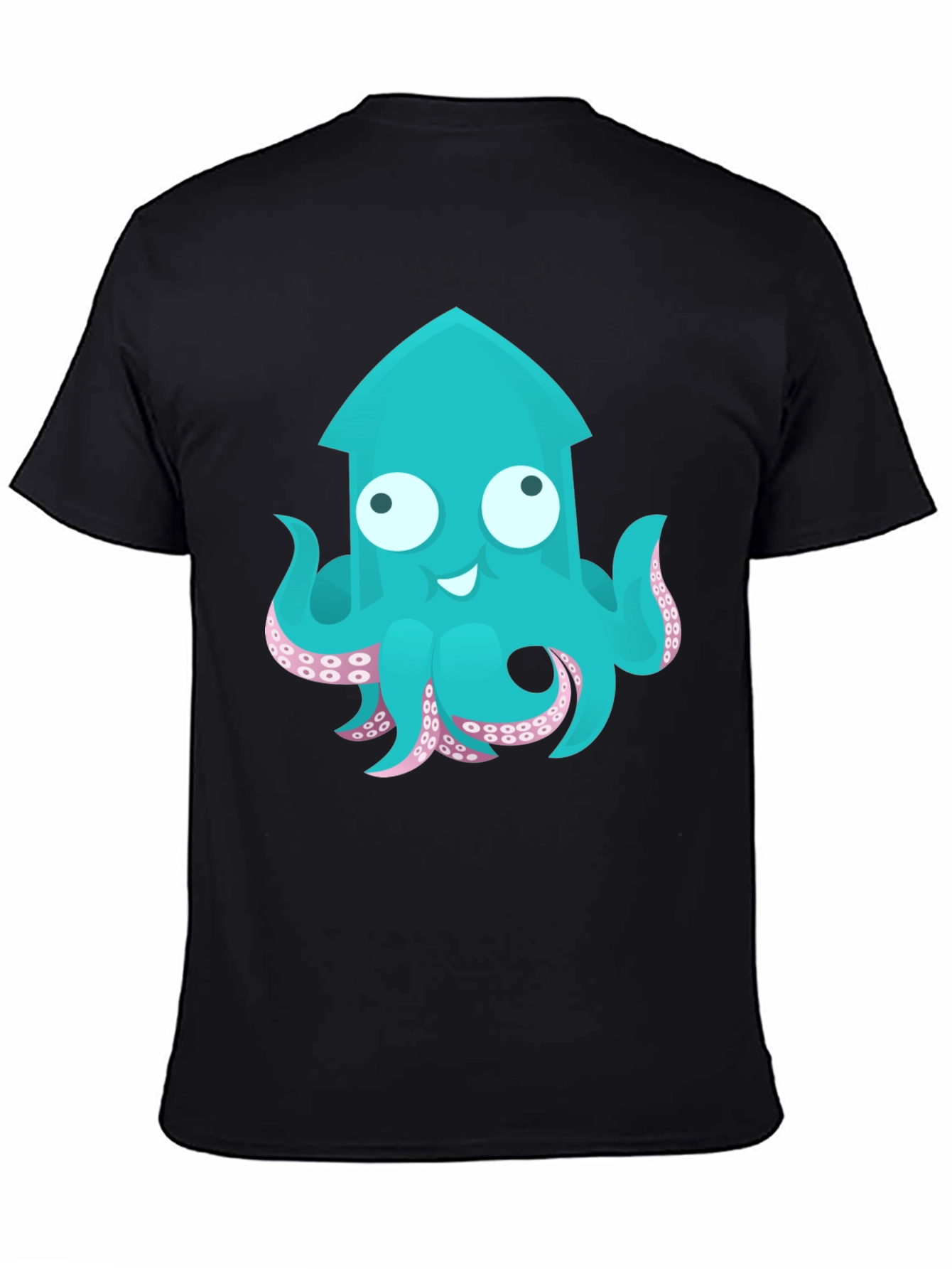Cute Cartoon Squid Graphic T-Shirt - Black