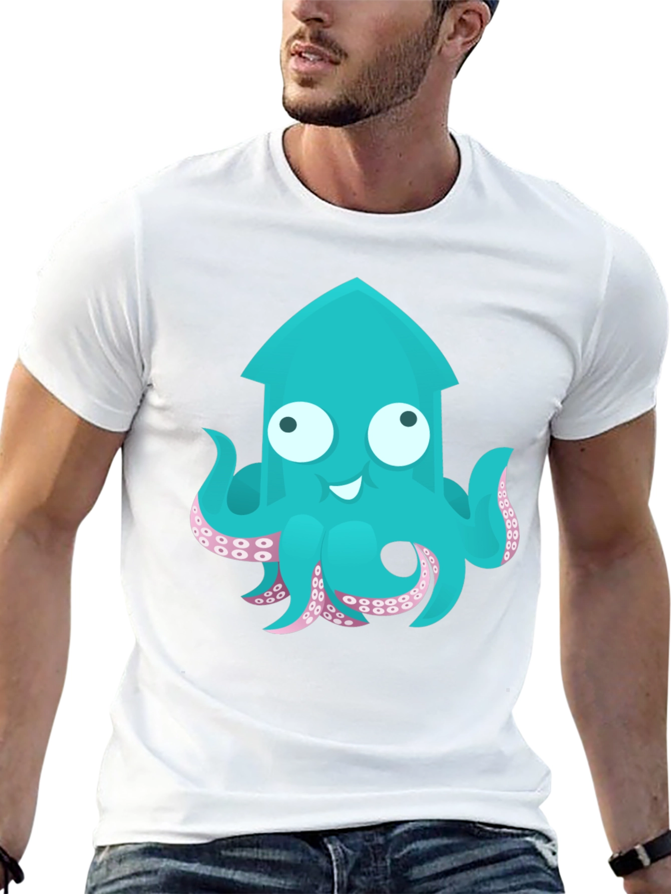 Cute Cartoon Squid Graphic T-Shirt - Black