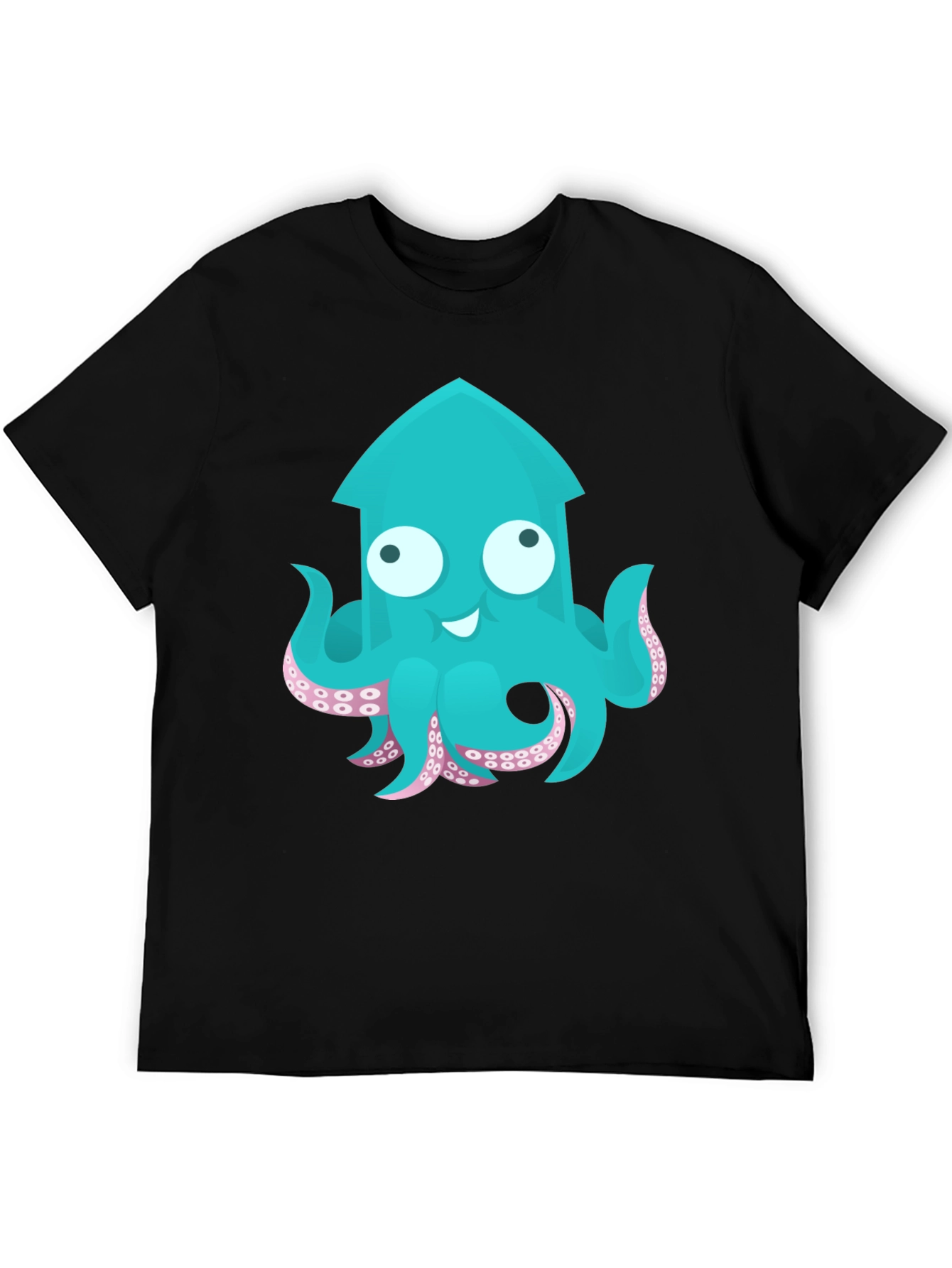 Cute Cartoon Squid Graphic T-Shirt - Black