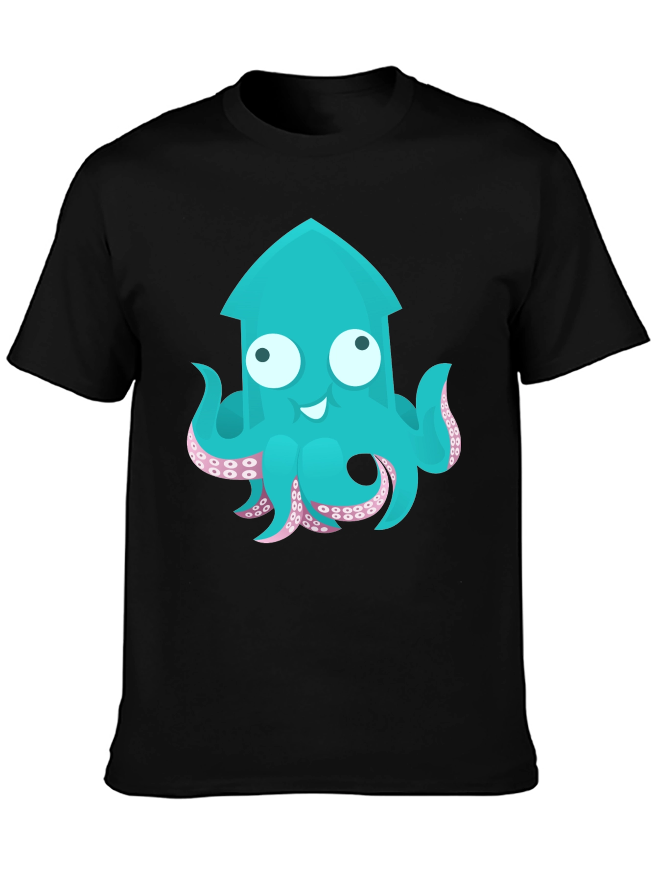 Cute Cartoon Squid Graphic T-Shirt - Black