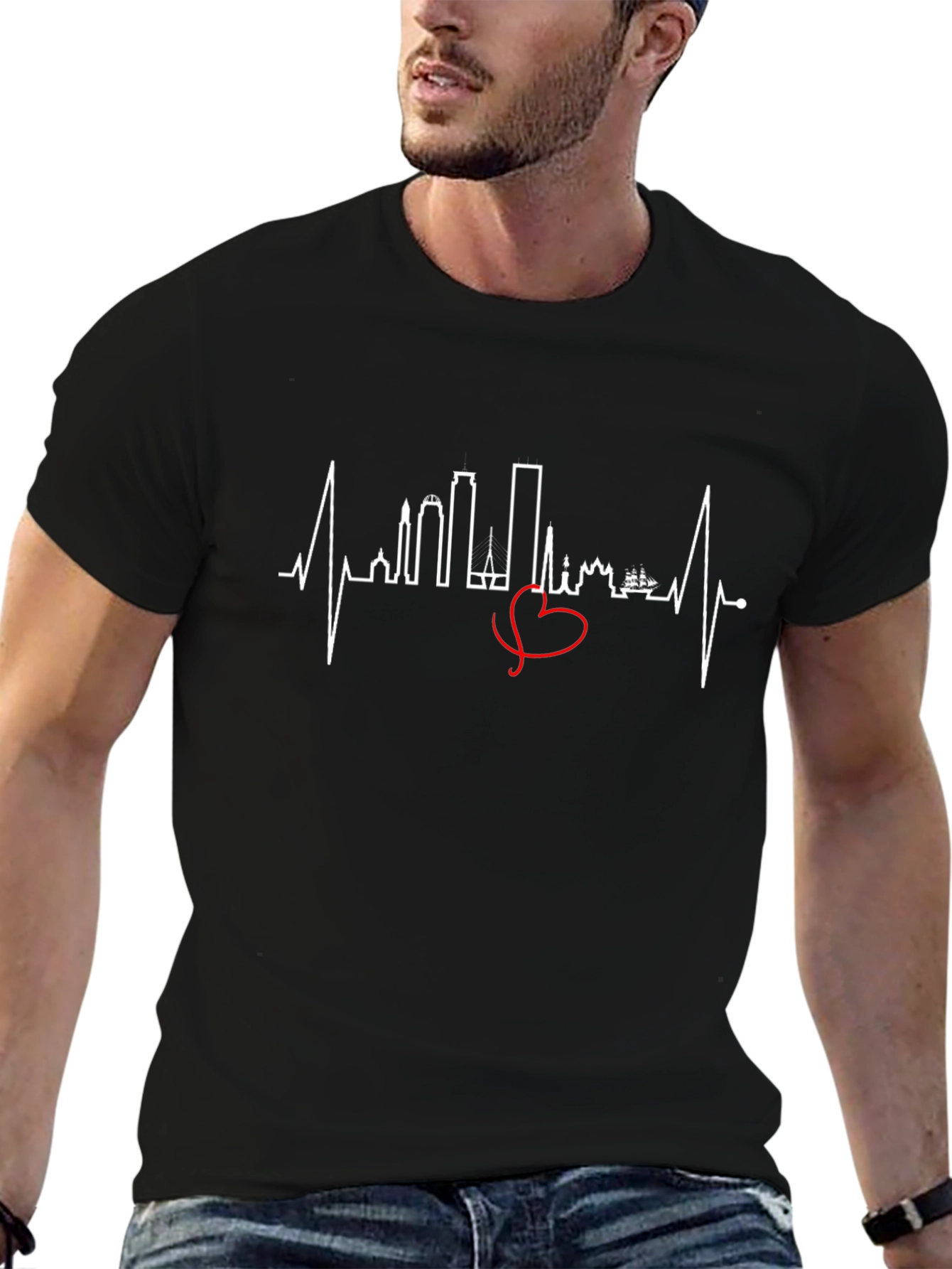 Heartbeat New Orleans Skyline Black T-Shirt