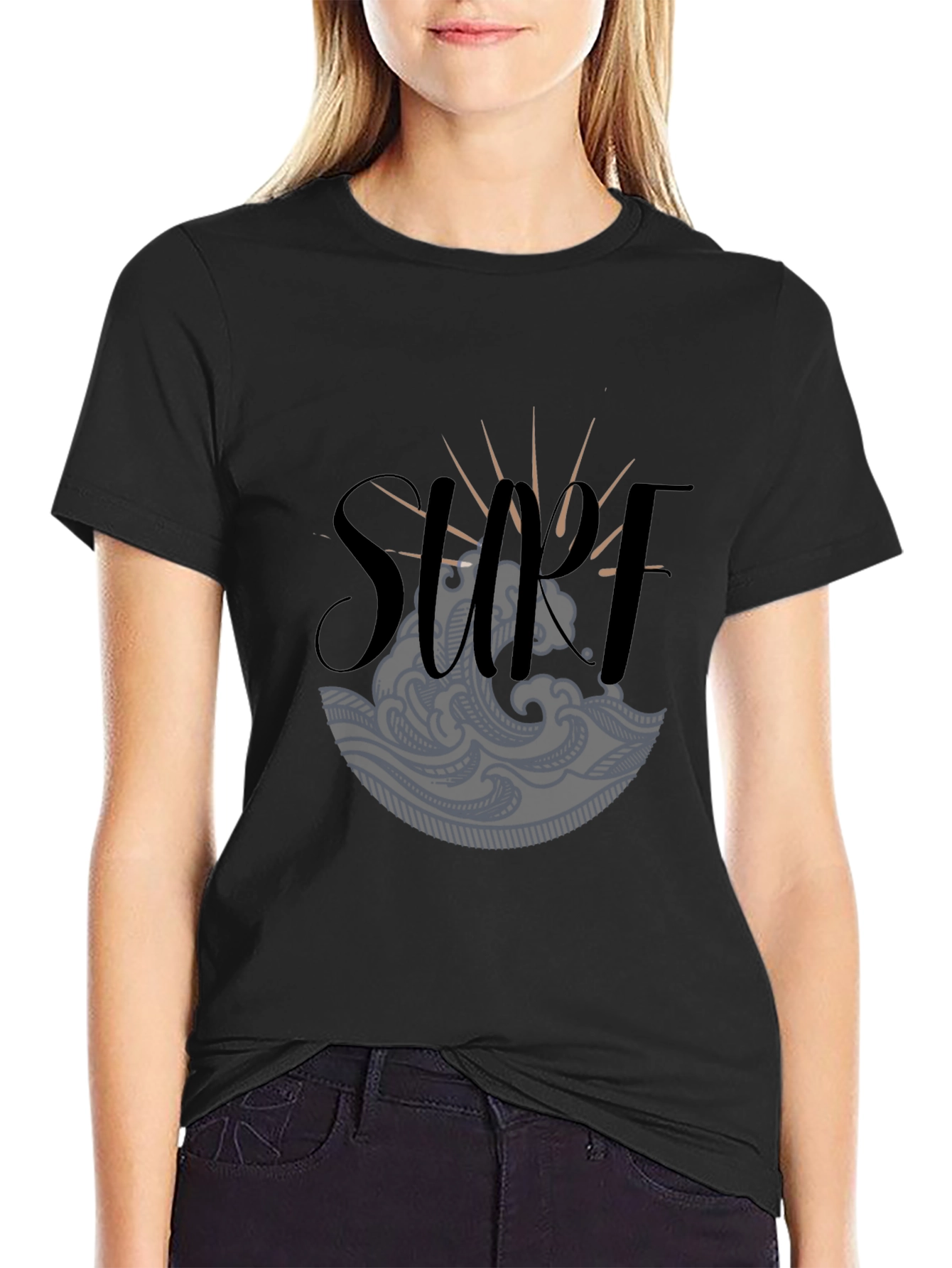 Surf Graphic Tee - Black Cotton T-Shirt