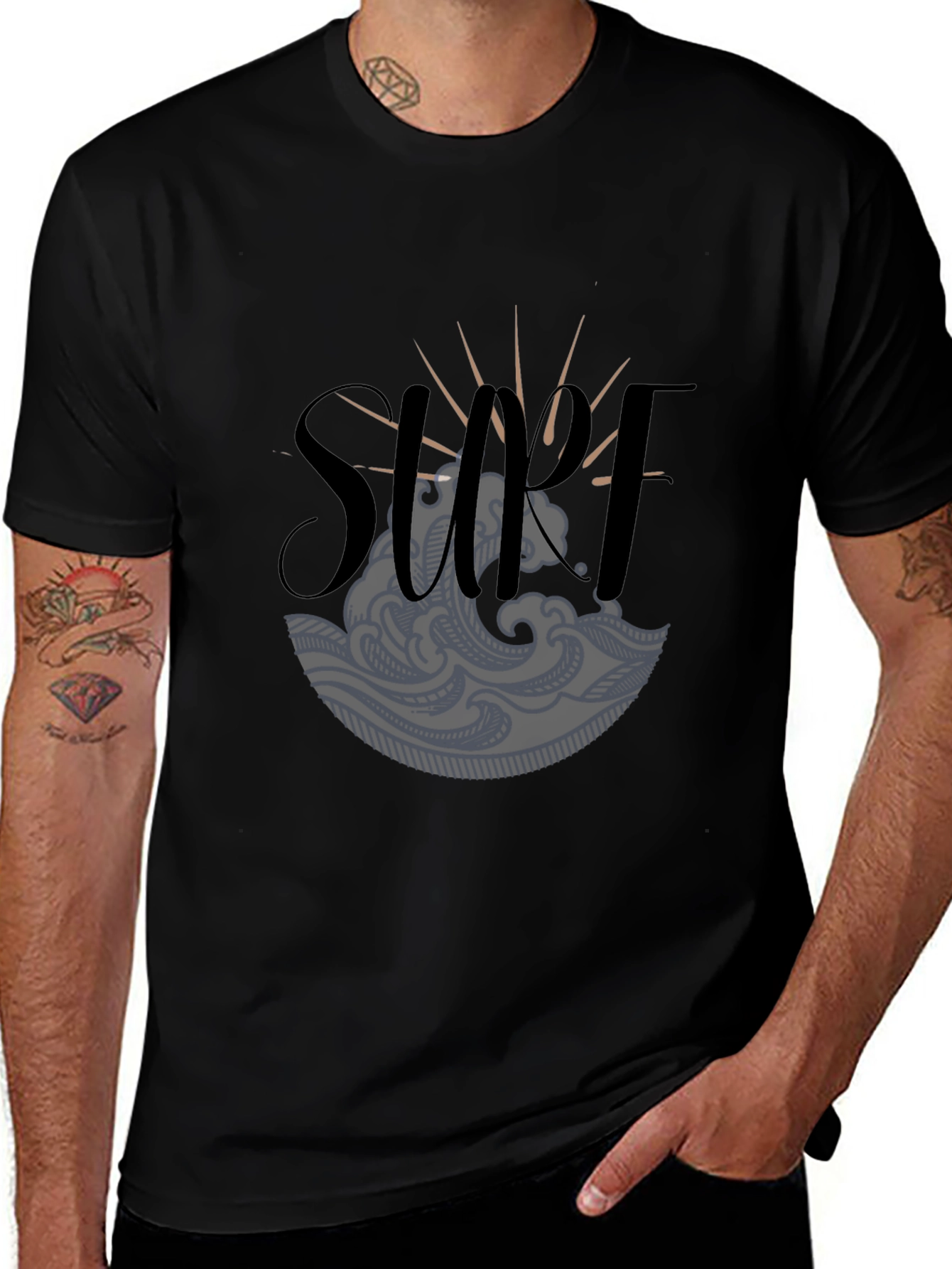 Surf Graphic Tee - Black Cotton T-Shirt