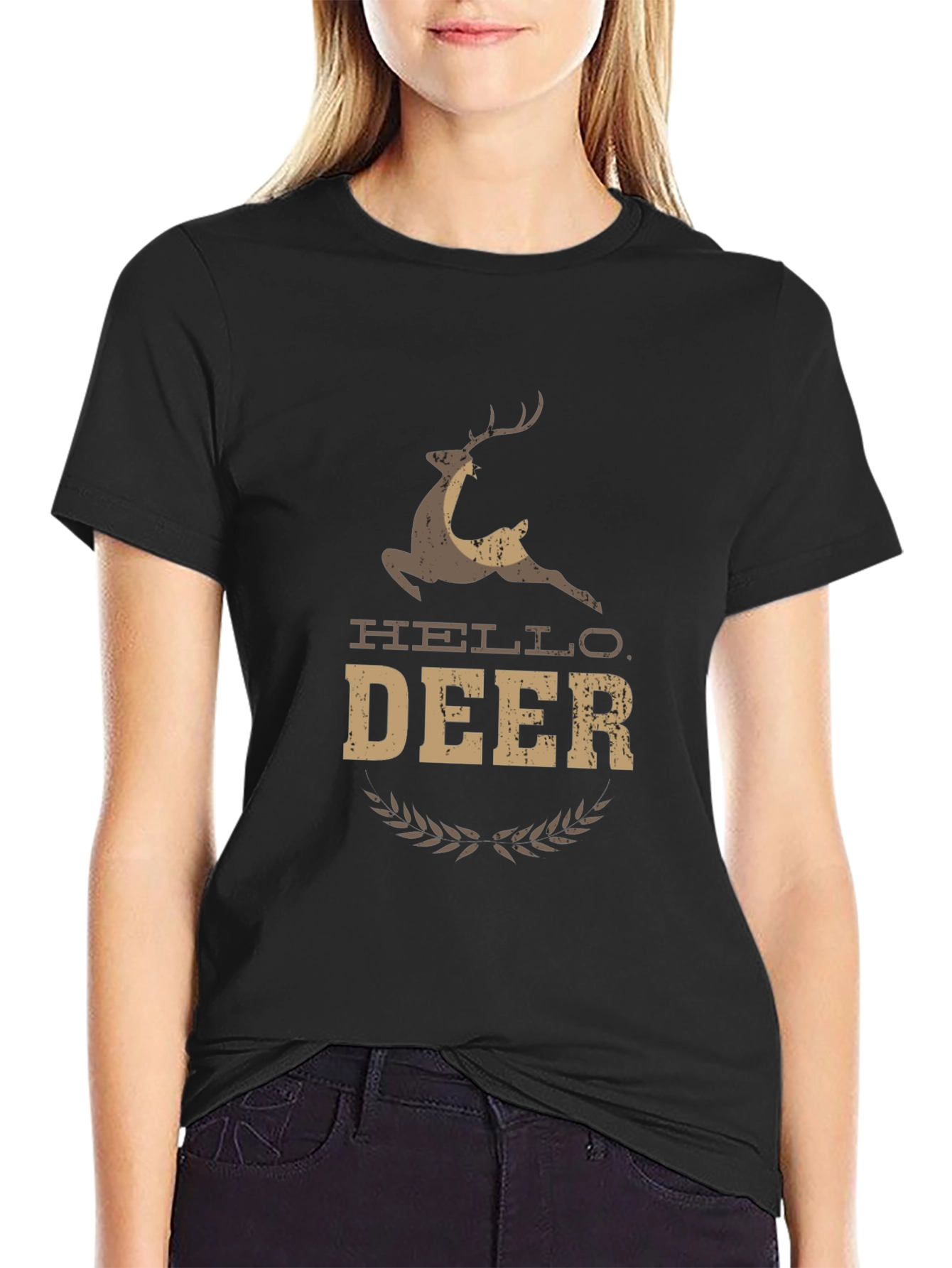 Hello Deer Graphic Tee - Unisex Black T-Shirt