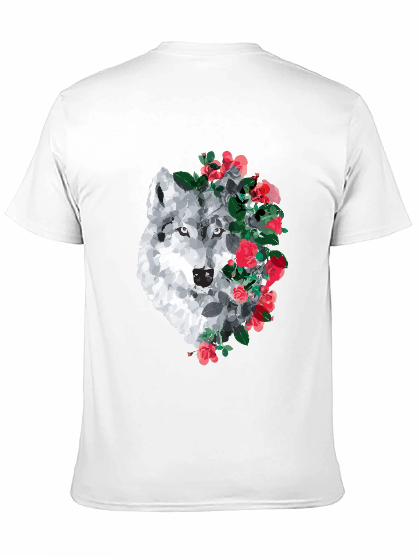 Wolf and Rose Graphic Print T-Shirt - Black