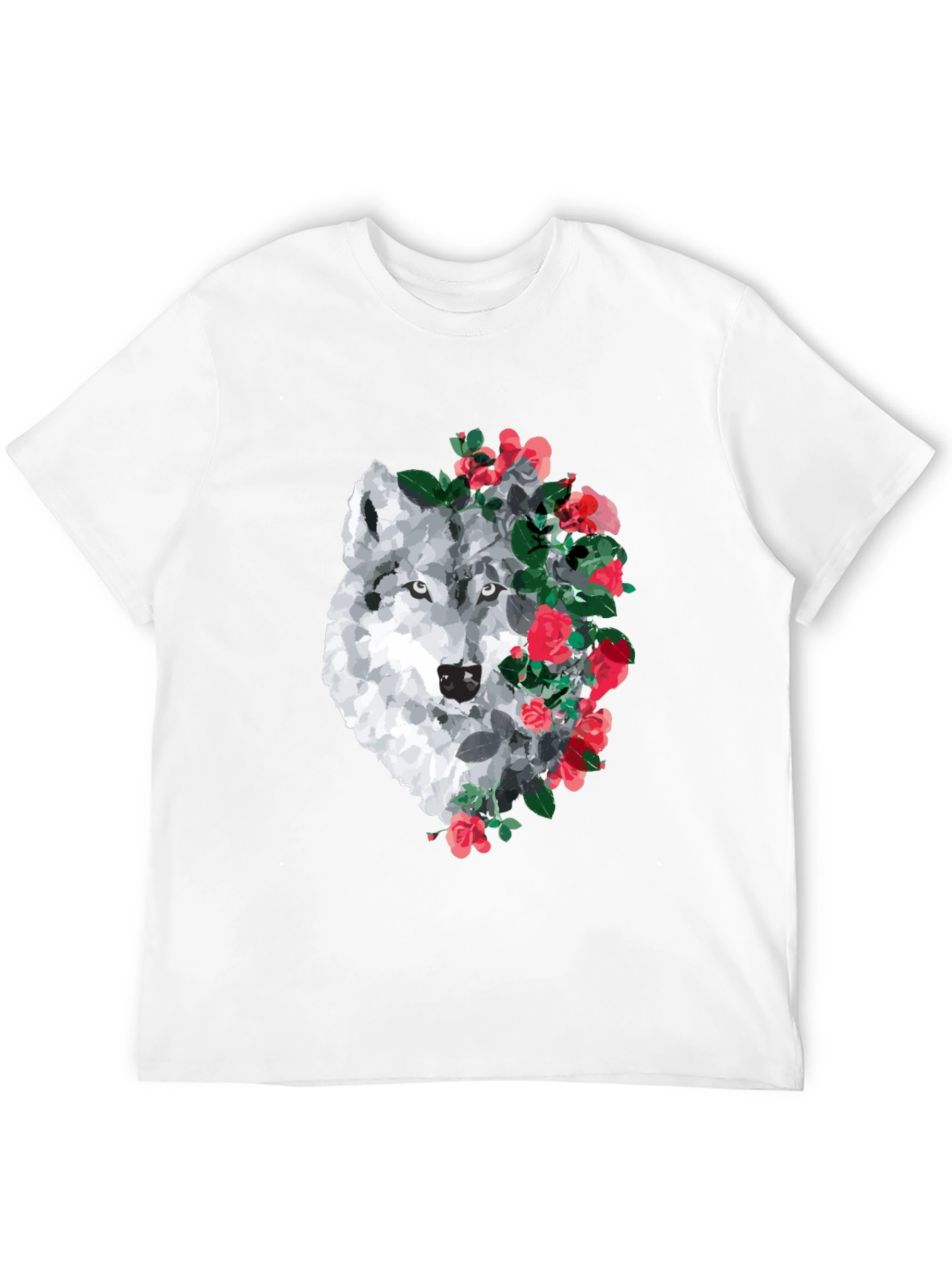 Wolf and Rose Graphic Print T-Shirt - Black