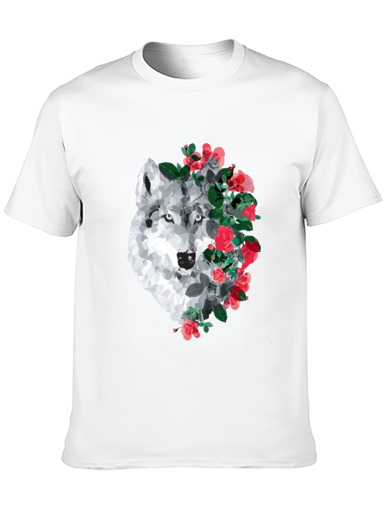 Wolf and Rose Graphic Print T-Shirt - Black