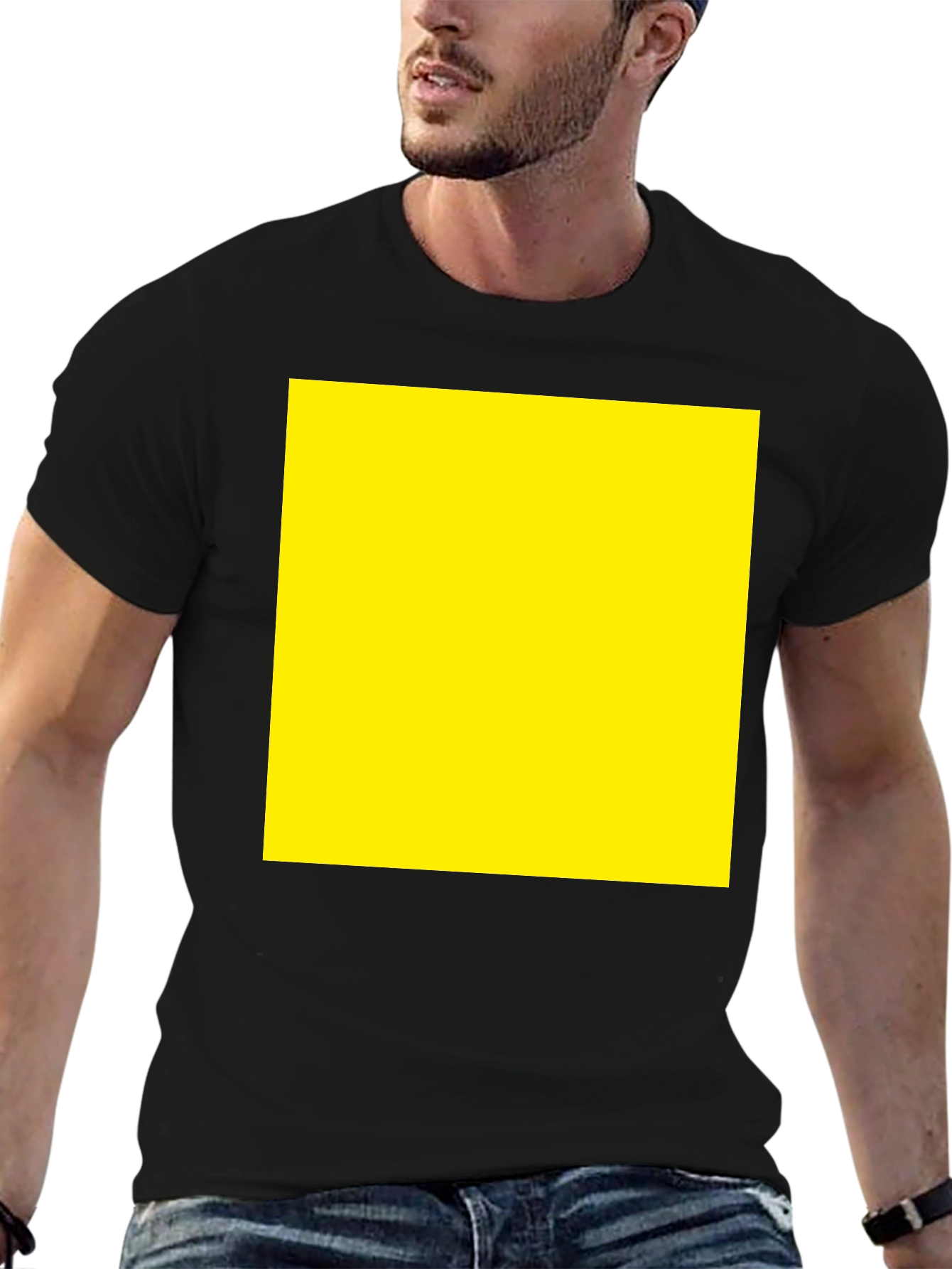 Black Tee with Yellow Square Graphic